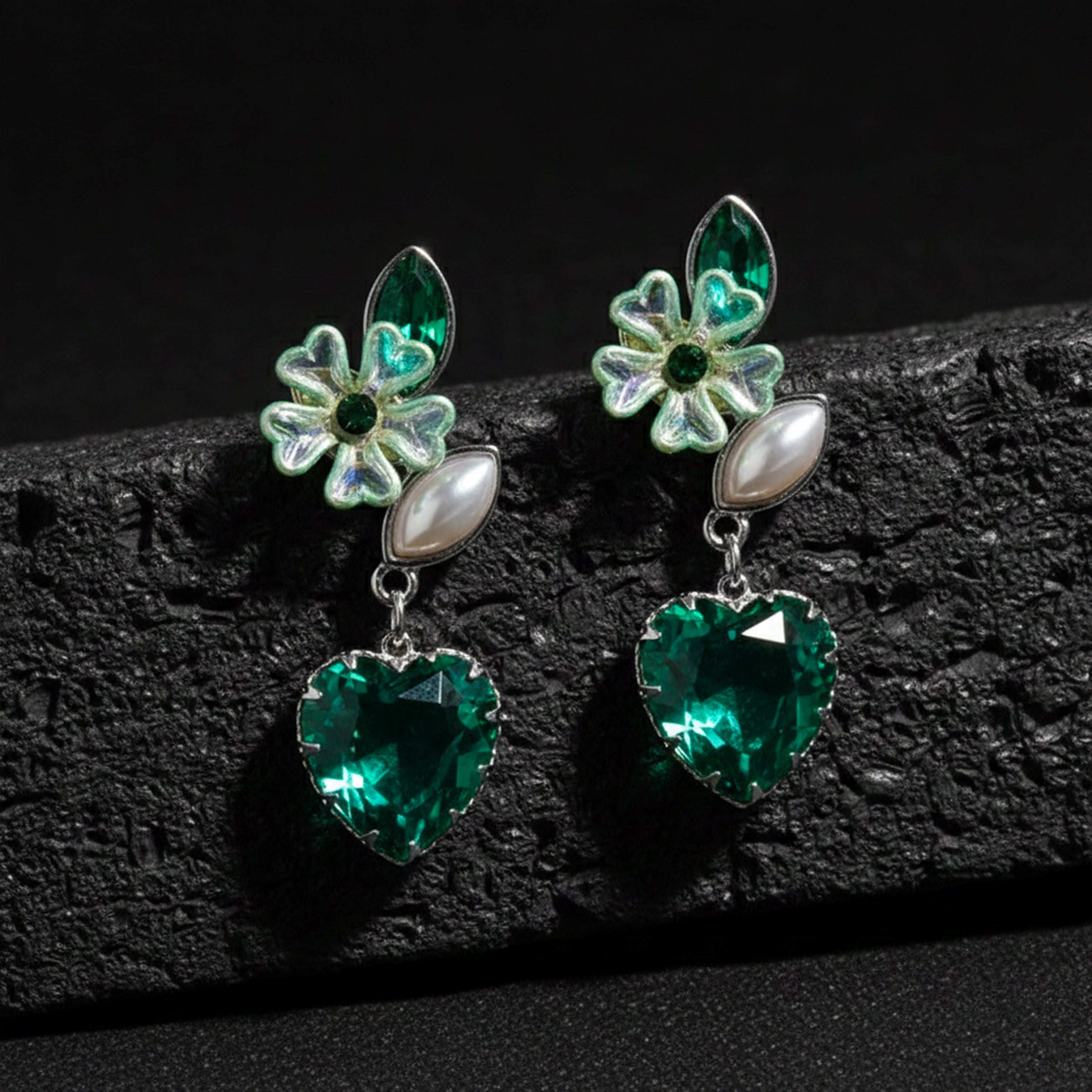 Women Stud Earrings Reen Heart Crystal Gold jewellery - Finora Jewels
