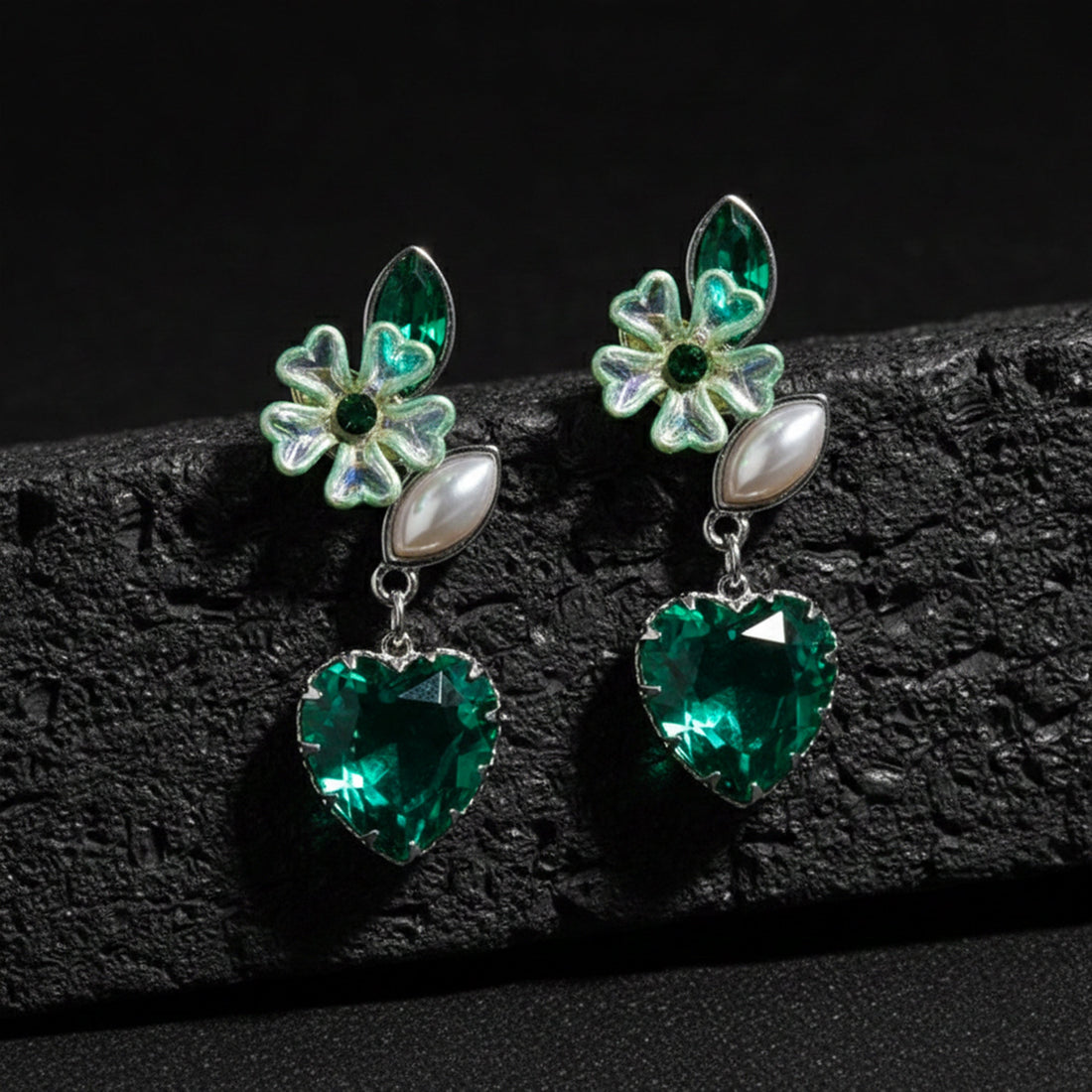 Women Stud Earrings Reen Heart Crystal Gold jewellery - Finora Jewels