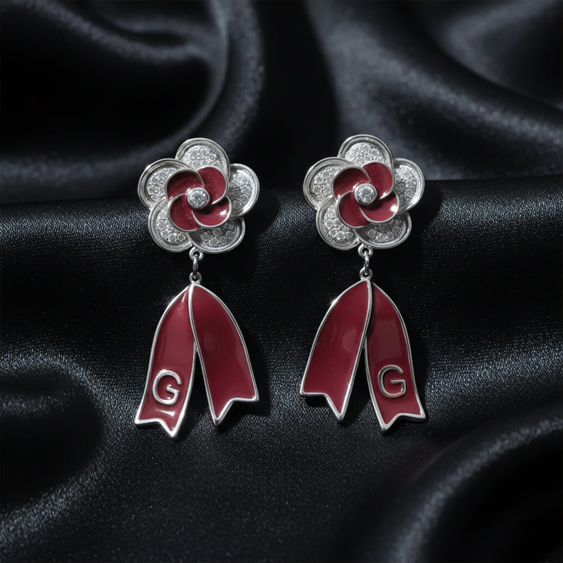 Women Stud Earrings Ruby Bloom Drop Silver jewellery - Finora Jewels