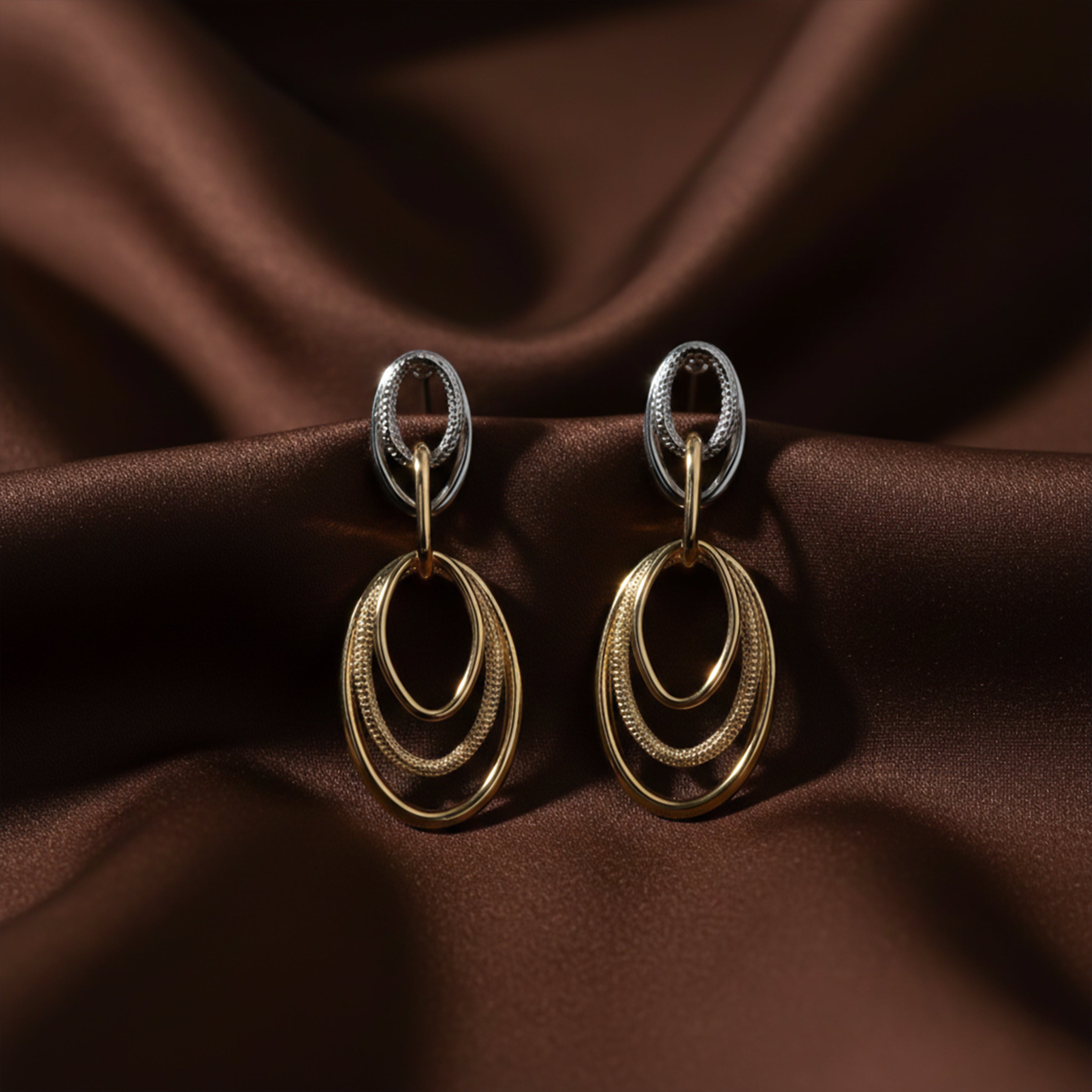 Women Stud Earrings Orbit Two-Tone Drop Gold jewellery - Finora Jewels