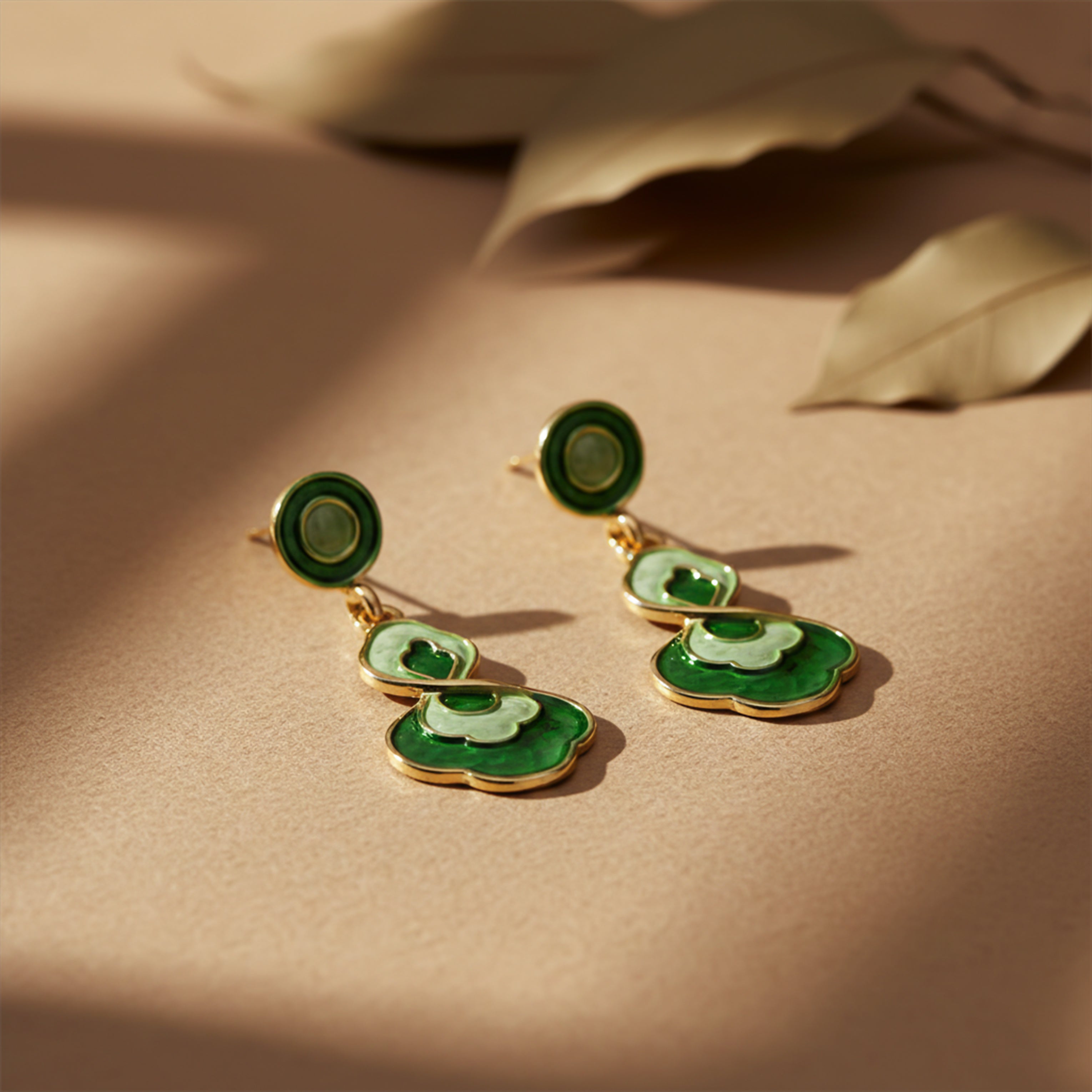 Women Drop Earrings Green Enamel Gold jewellery - Finora Jewels