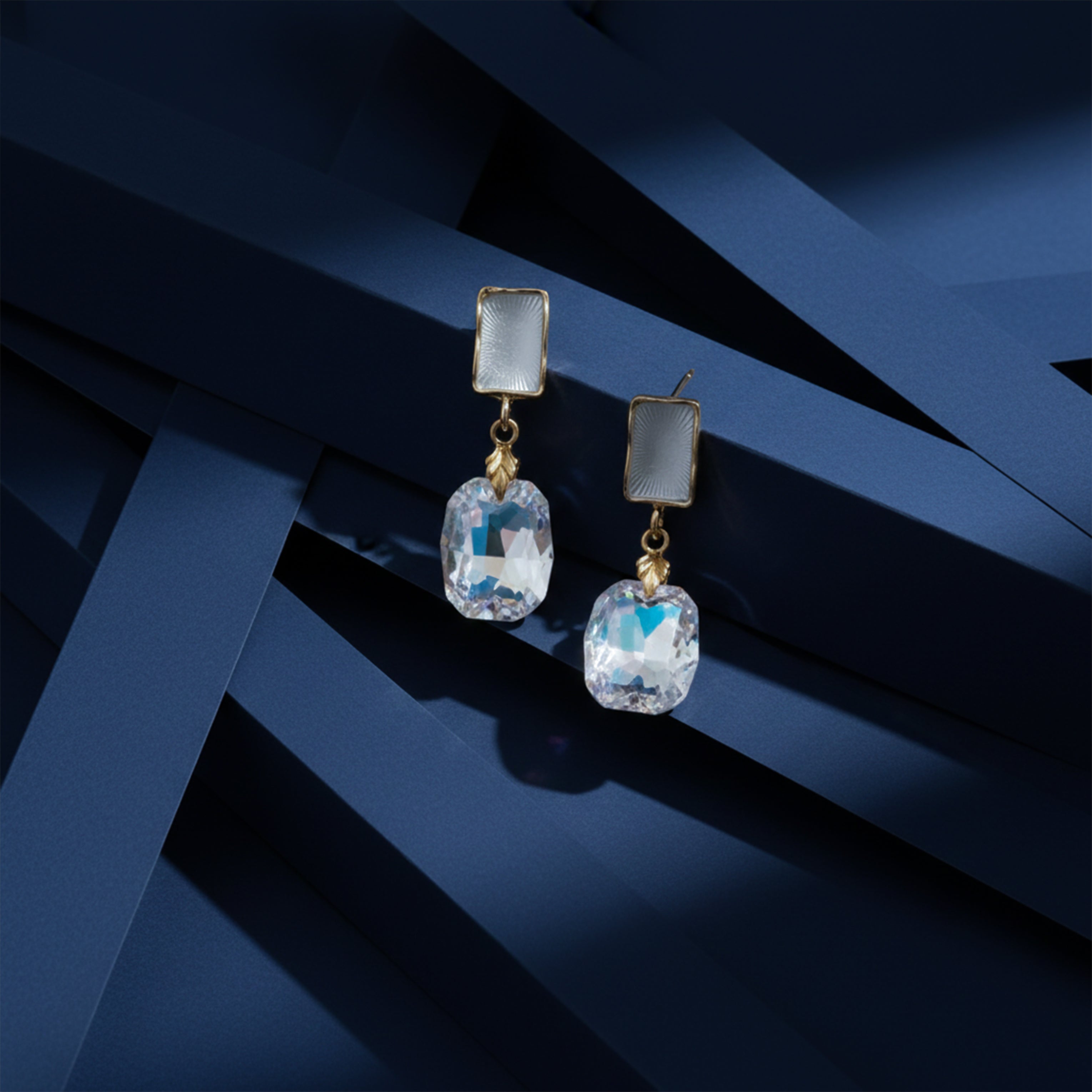 Women Stud Earrings Iridescent Crystal Drop Gold jewellery - Finora Jewels
