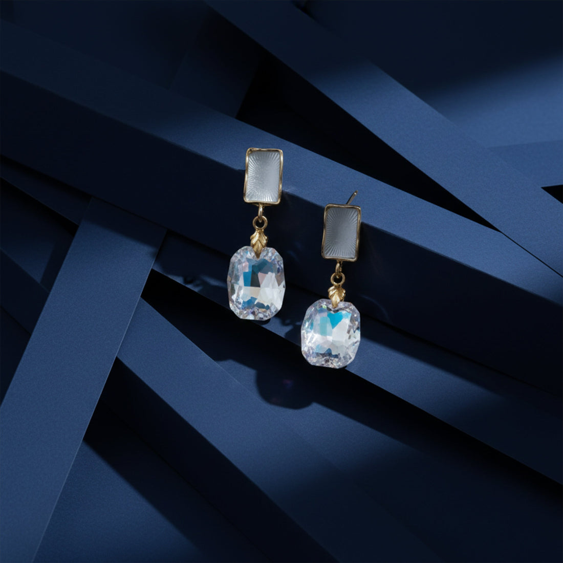 Women Stud Earrings Iridescent Crystal Drop Gold jewellery - Finora Jewels