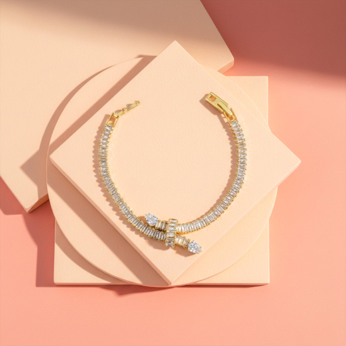 Gold Baguette Bow Tennis Bracelet for women - Finora Jewels