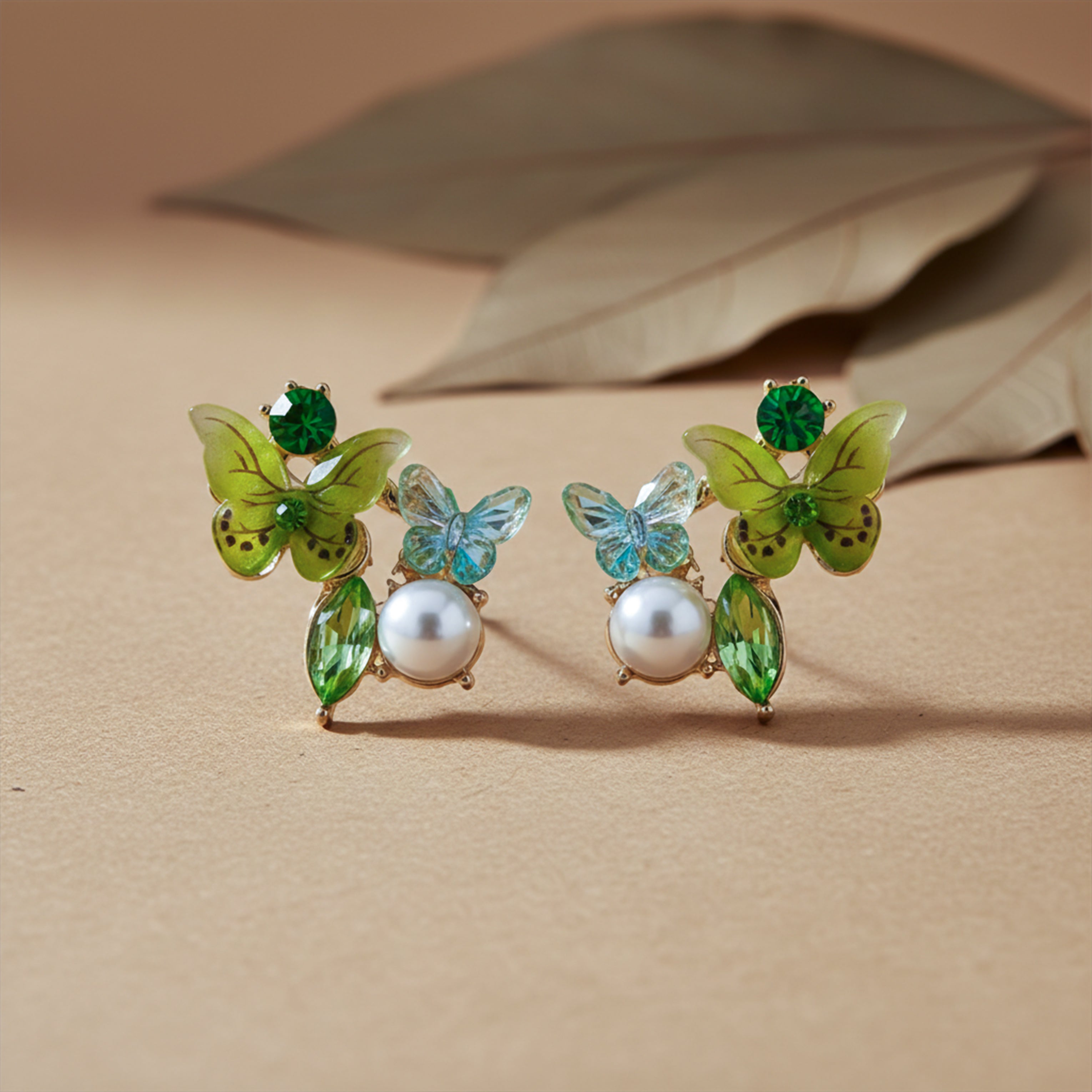 Women Stud Earrings Green Butterfly -212 Gold jewellery - Finora Jewels