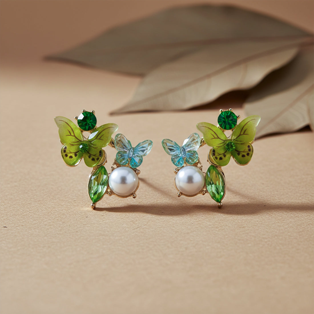 Women Stud Earrings Green Butterfly -212 Gold jewellery - Finora Jewels