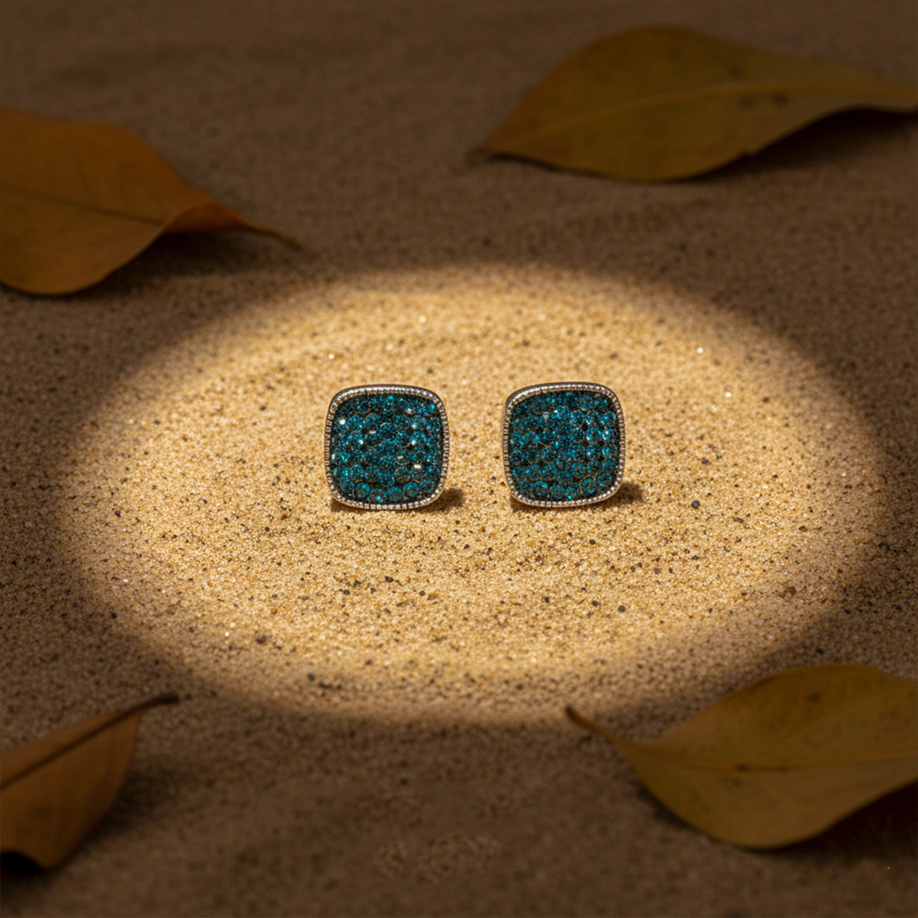 Blue Square-Cut-Cut Post Ear Studs GWE -114