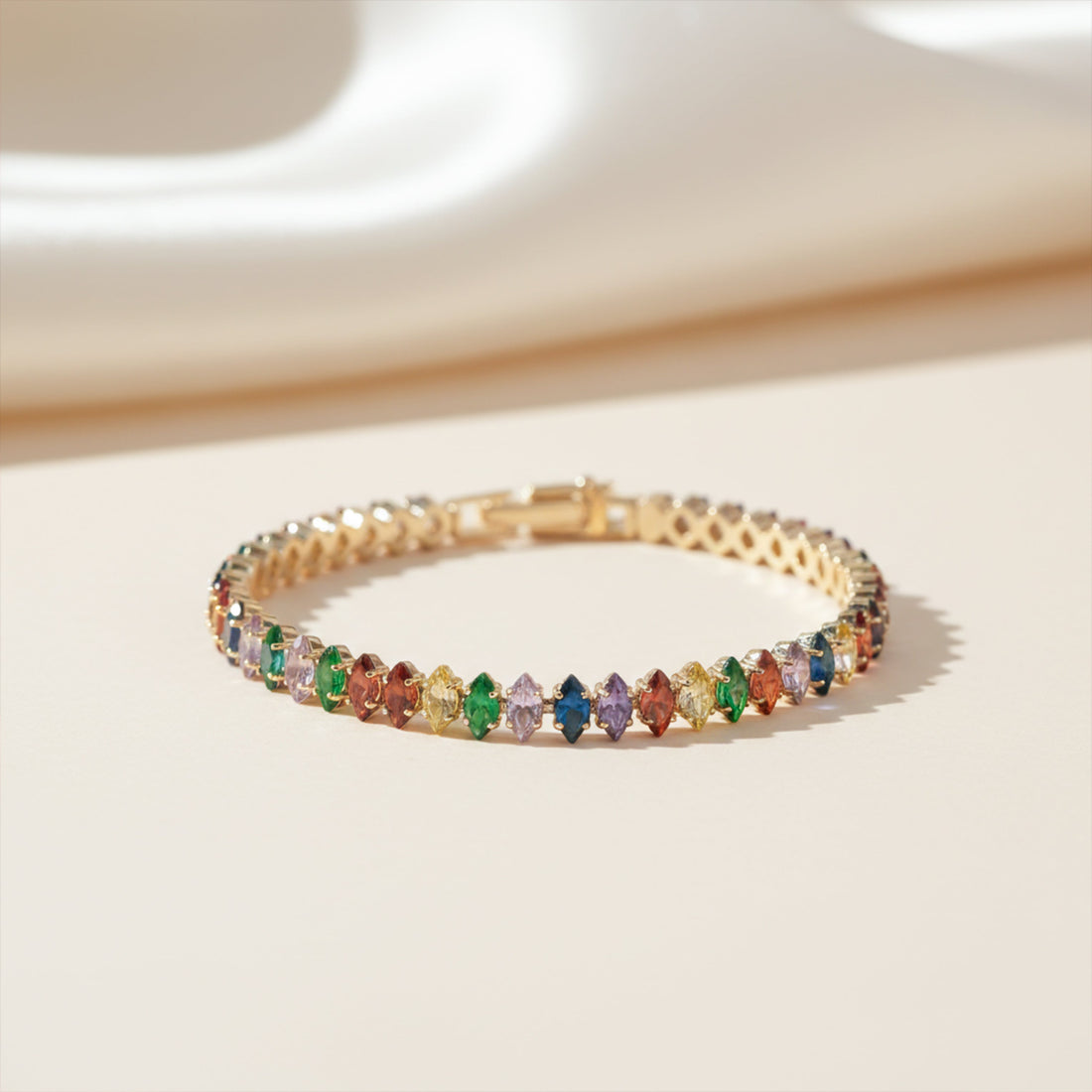 Gold Rainbow Marquise Tennis Bracelet for women - Finora Jewels