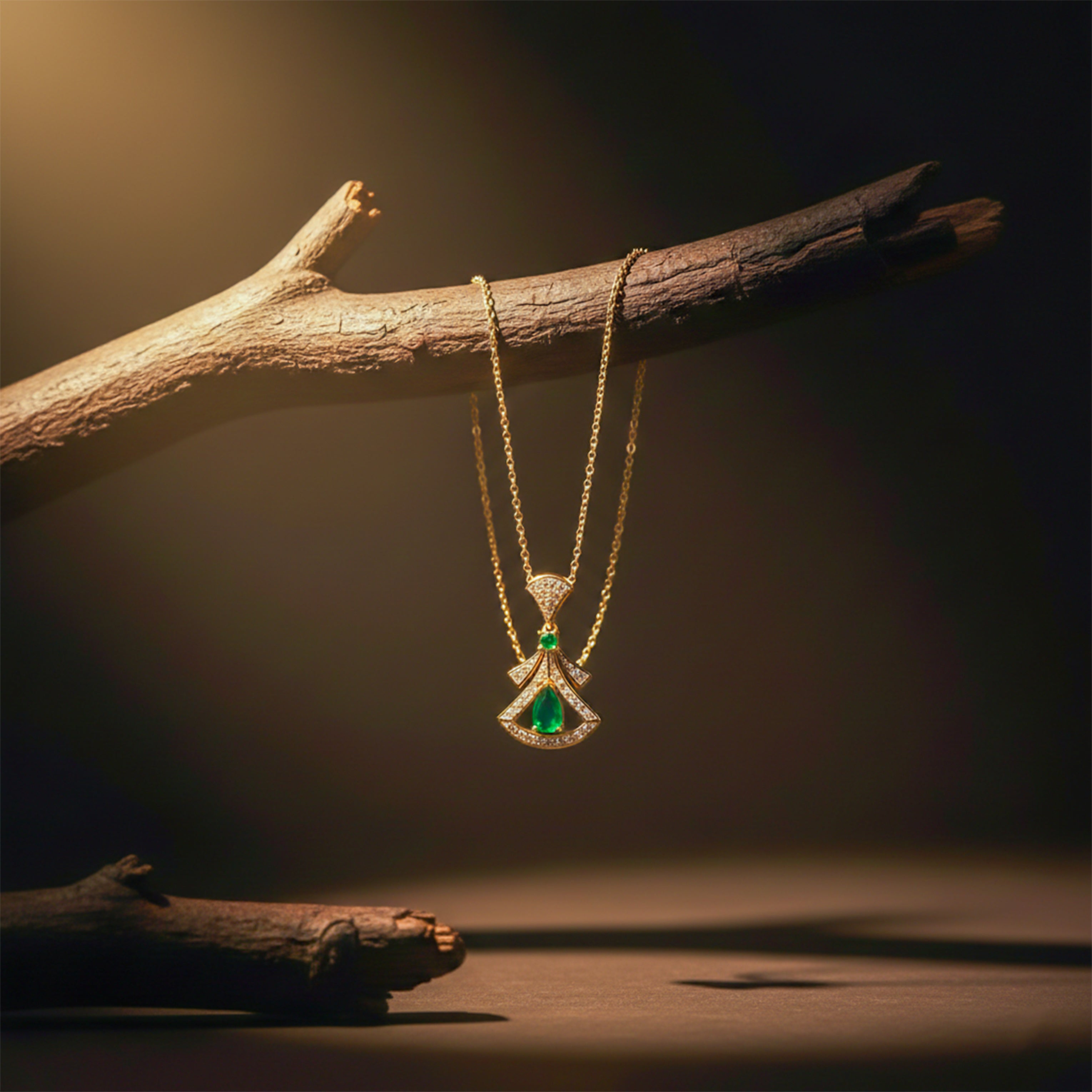 Gold Emerald Drop Designer Necklace for women - Finora Jewels