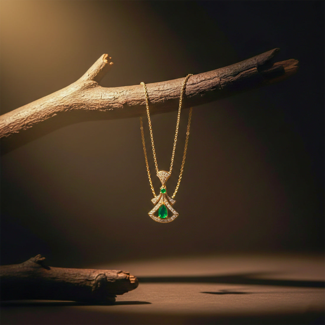 Gold Emerald Drop Designer Necklace for women - Finora Jewels