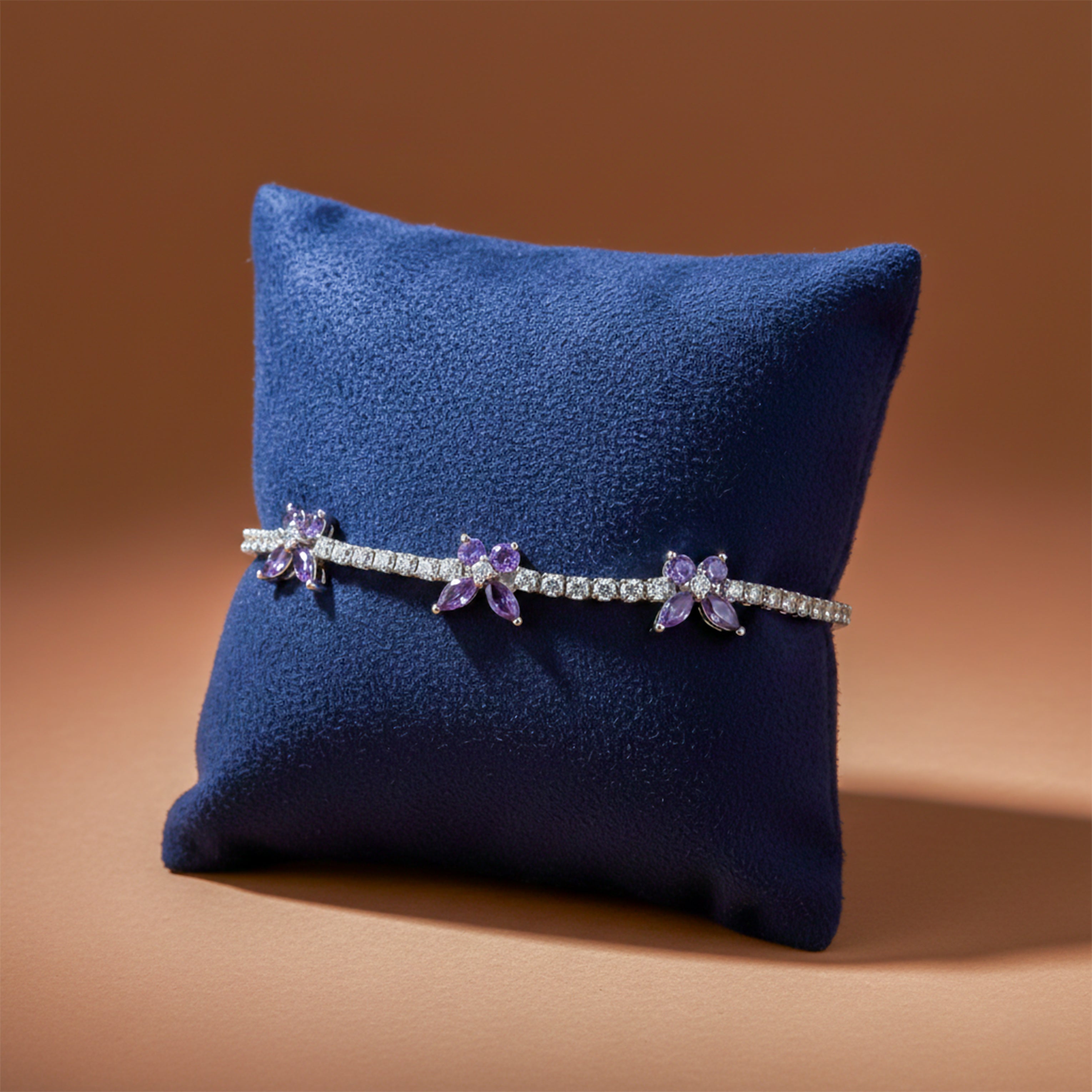 Purple Floral Accent Tennis Bracelet for women in Silver - Finora Jewels