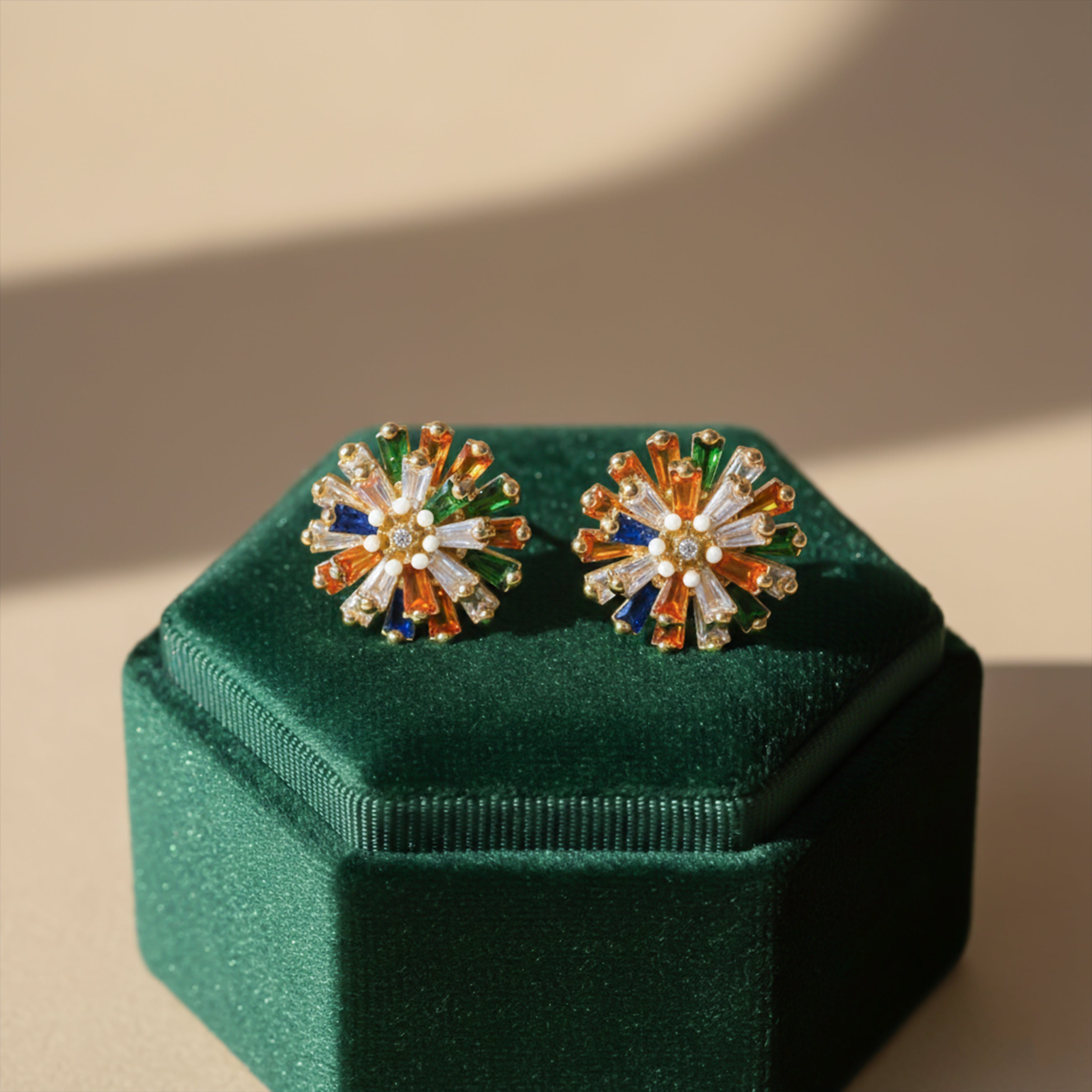 Gold Multicolor Crystal Floral Stud Stud Earrings for women - Finora Jewels