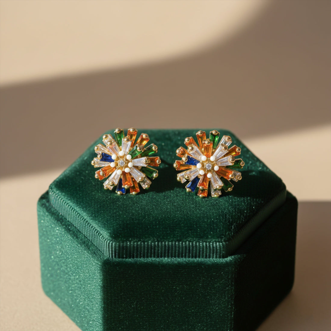 Gold Multicolor Crystal Floral Stud Stud Earrings for women - Finora Jewels