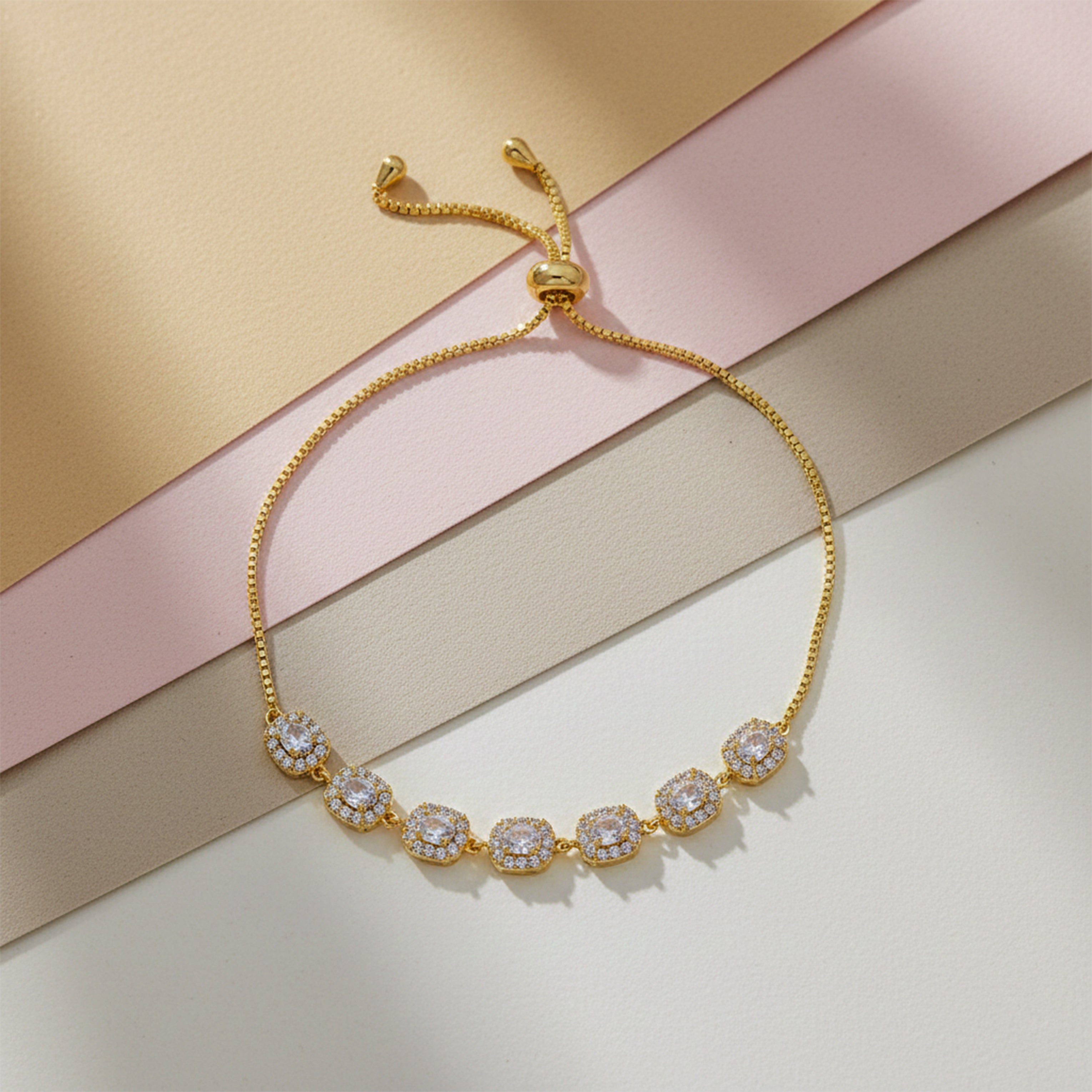 CZ Halo Link Bracelet for women in Gold - Finora Jewels