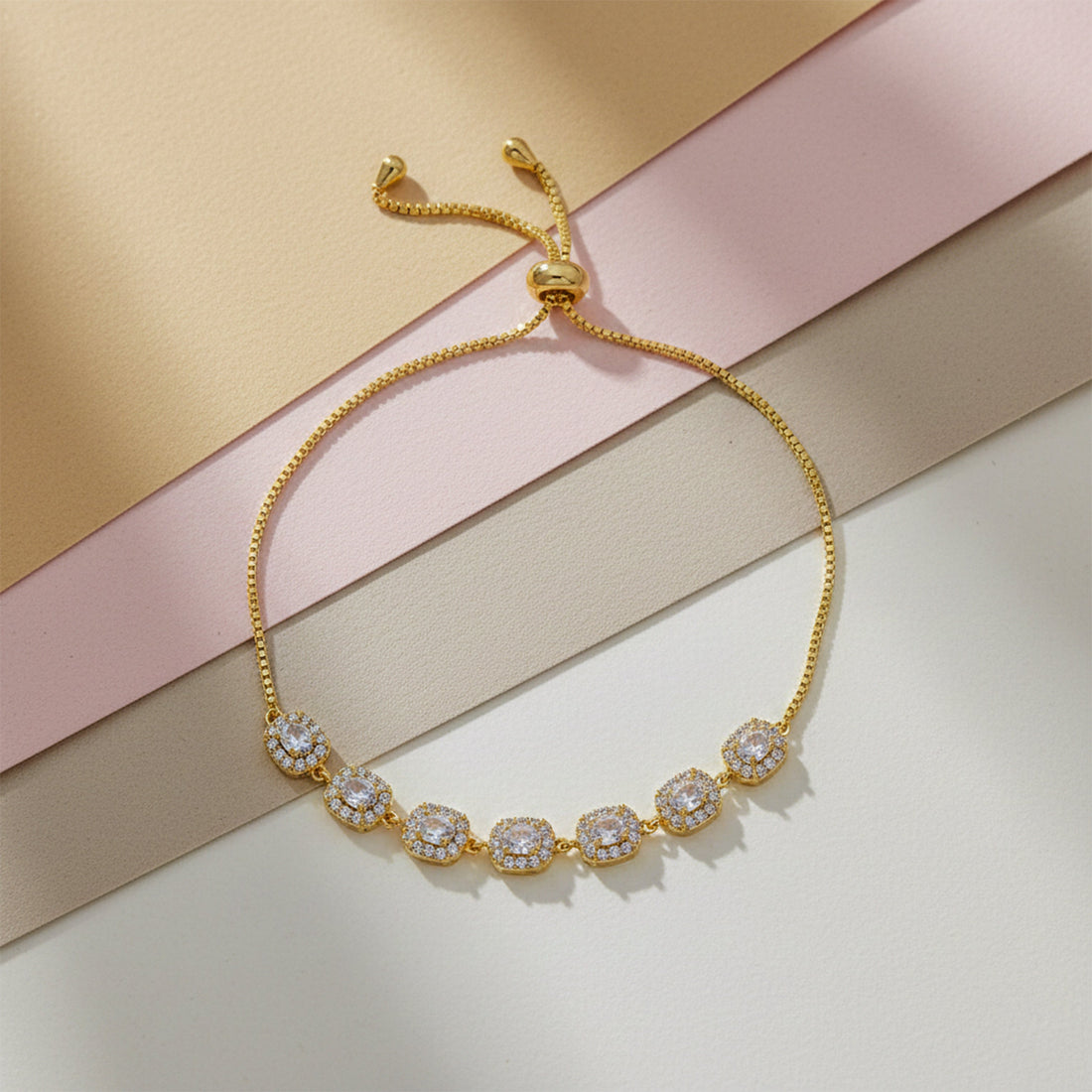 CZ Halo Link Bracelet for women in Gold - Finora Jewels