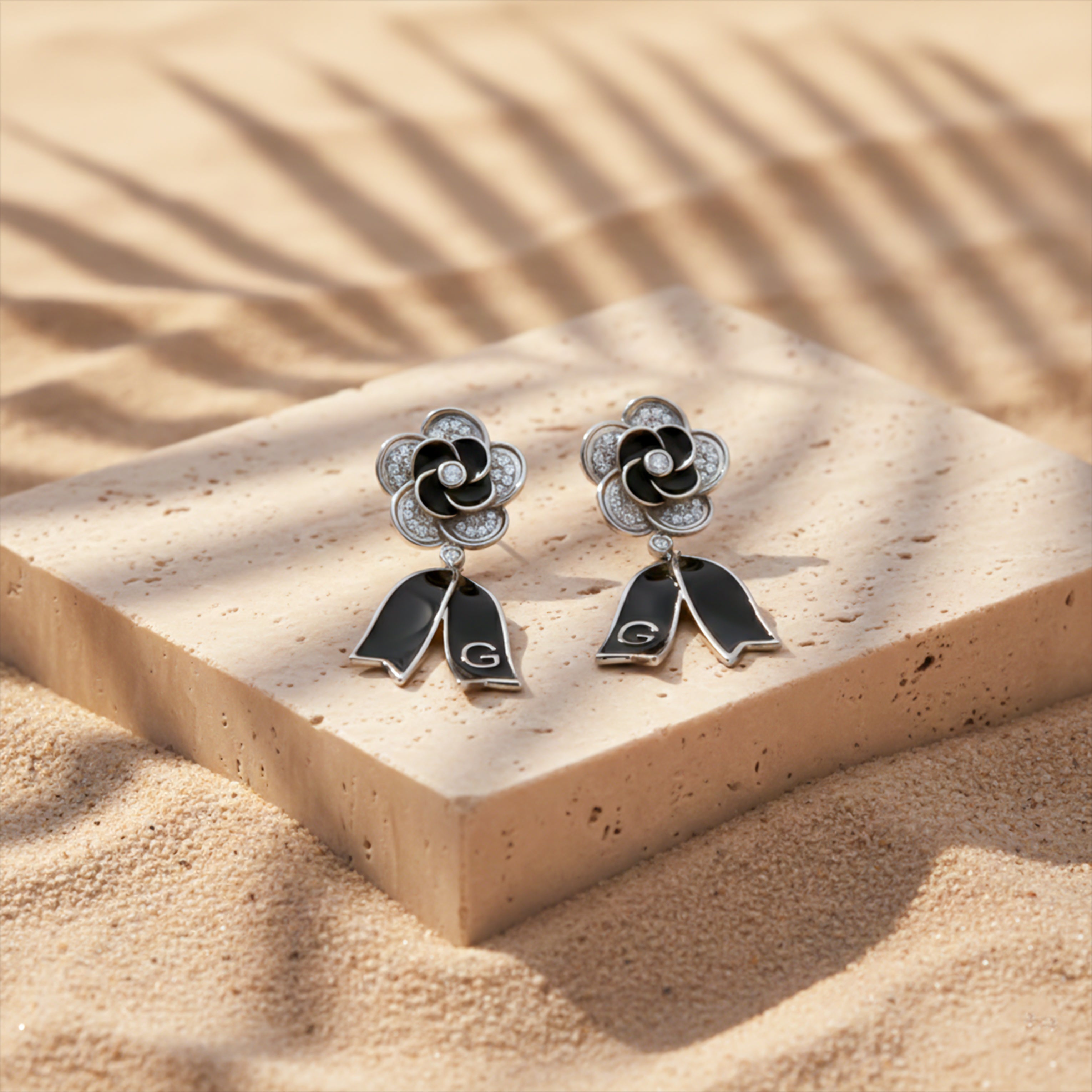 Onyx Bloom Drop Drop Earrings for women in Silver - Finora Jewels