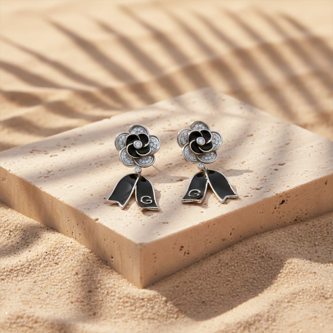 Onyx Bloom Drop Drop Earrings for women in Silver - Finora Jewels