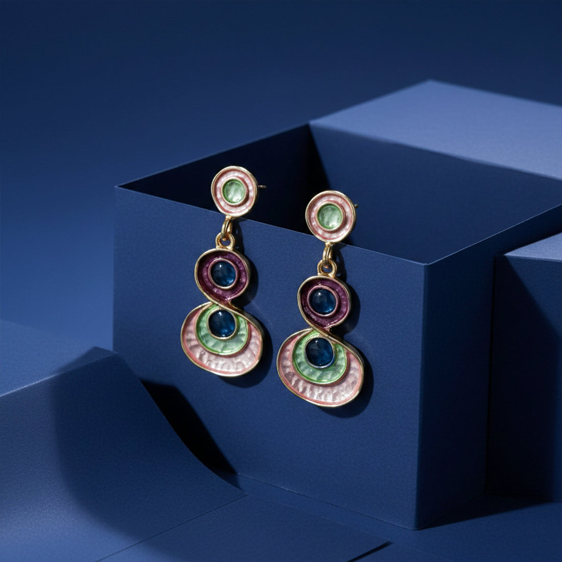 Gold Enamel Circle Drop Earrings for women - Finora Jewels