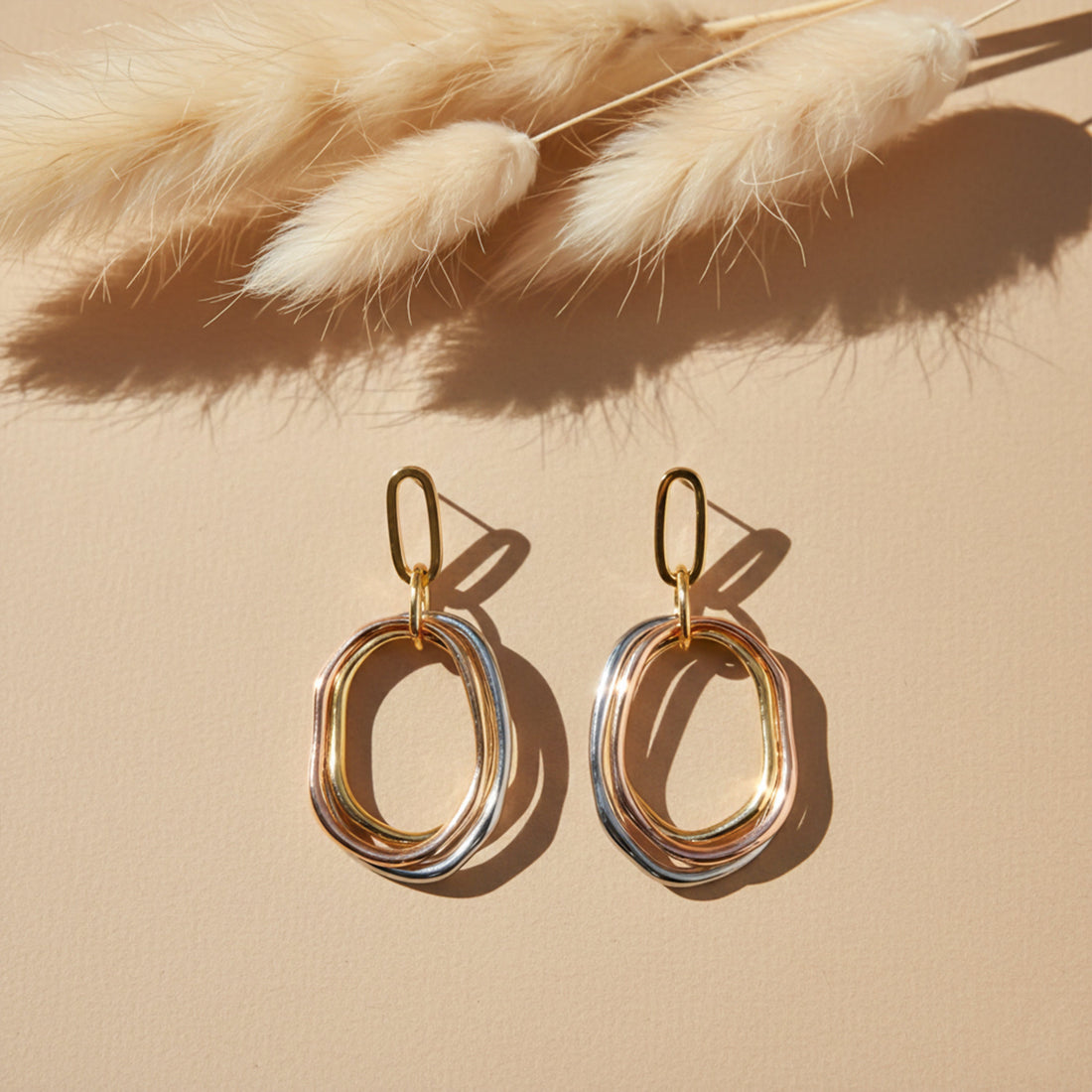 Trinity Luxe Interlinked Drop Drop Earrings for women in Gold - Finora Jewels