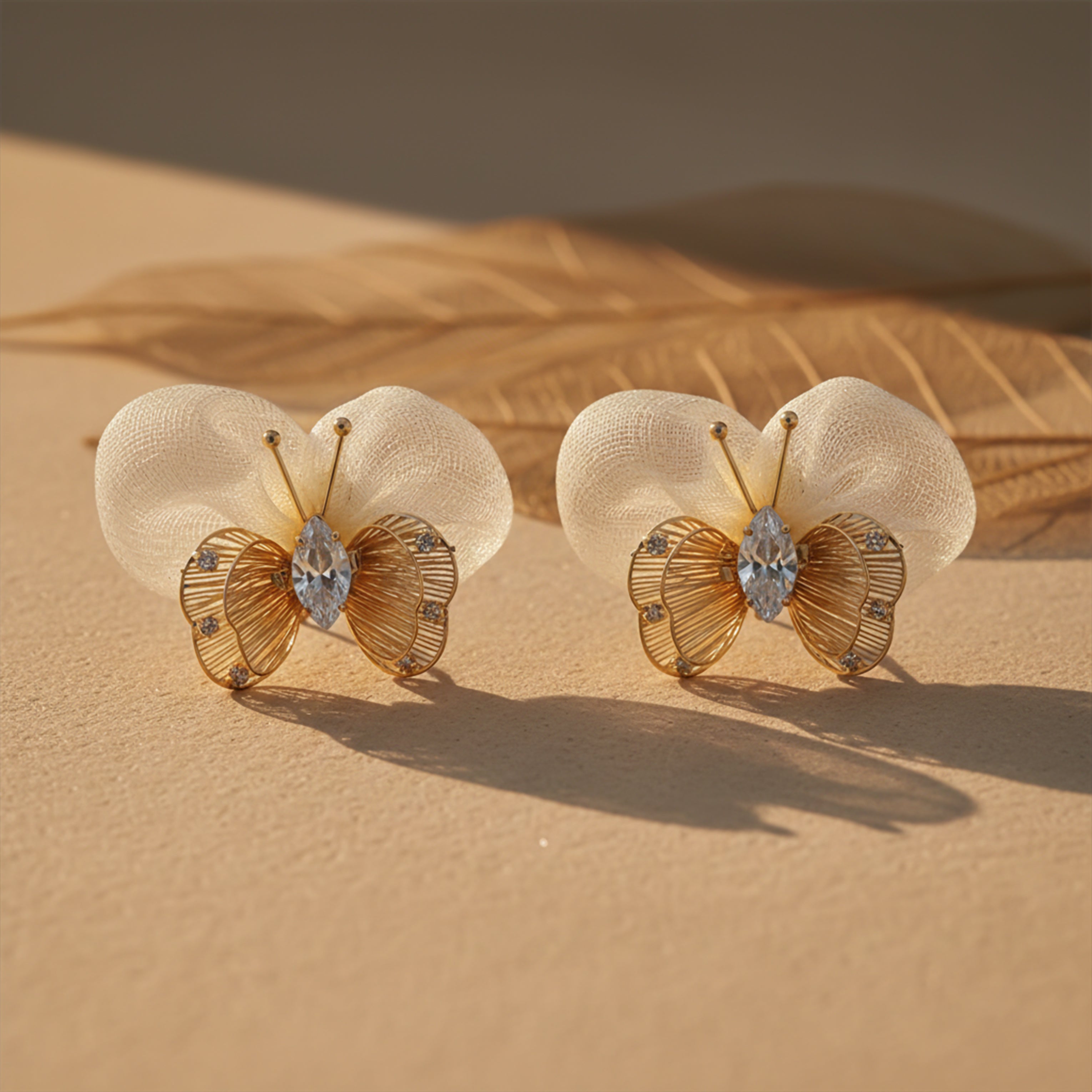 Butterfly Mesh Stud Earrings for women in Gold - Finora Jewels