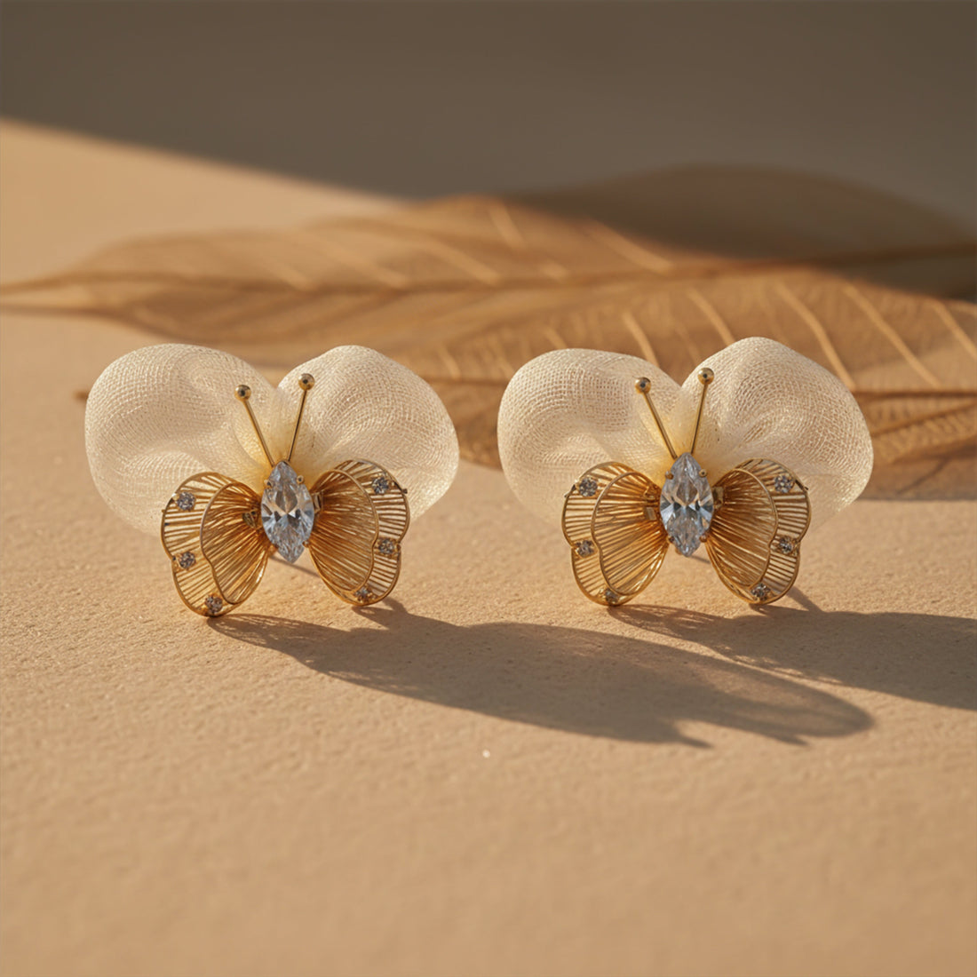 Butterfly Mesh Stud Earrings for women in Gold - Finora Jewels