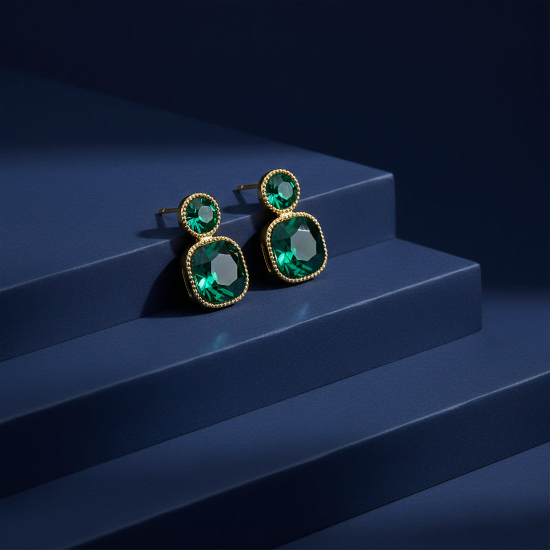 Gold Emerald Square Stud Earrings for women - Finora Jewels