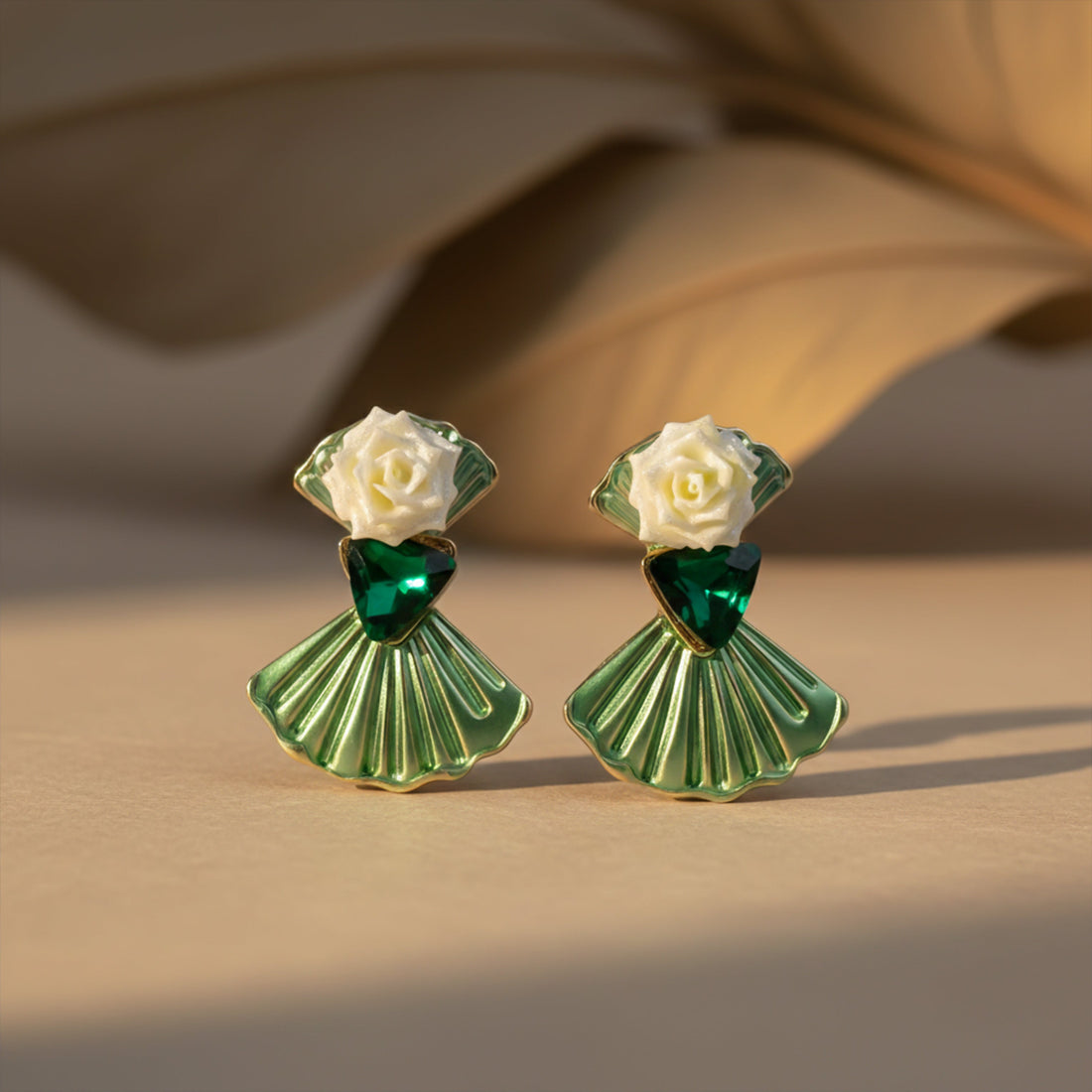 Gold Floral Enamel Stud Earrings for women - Finora Jewels