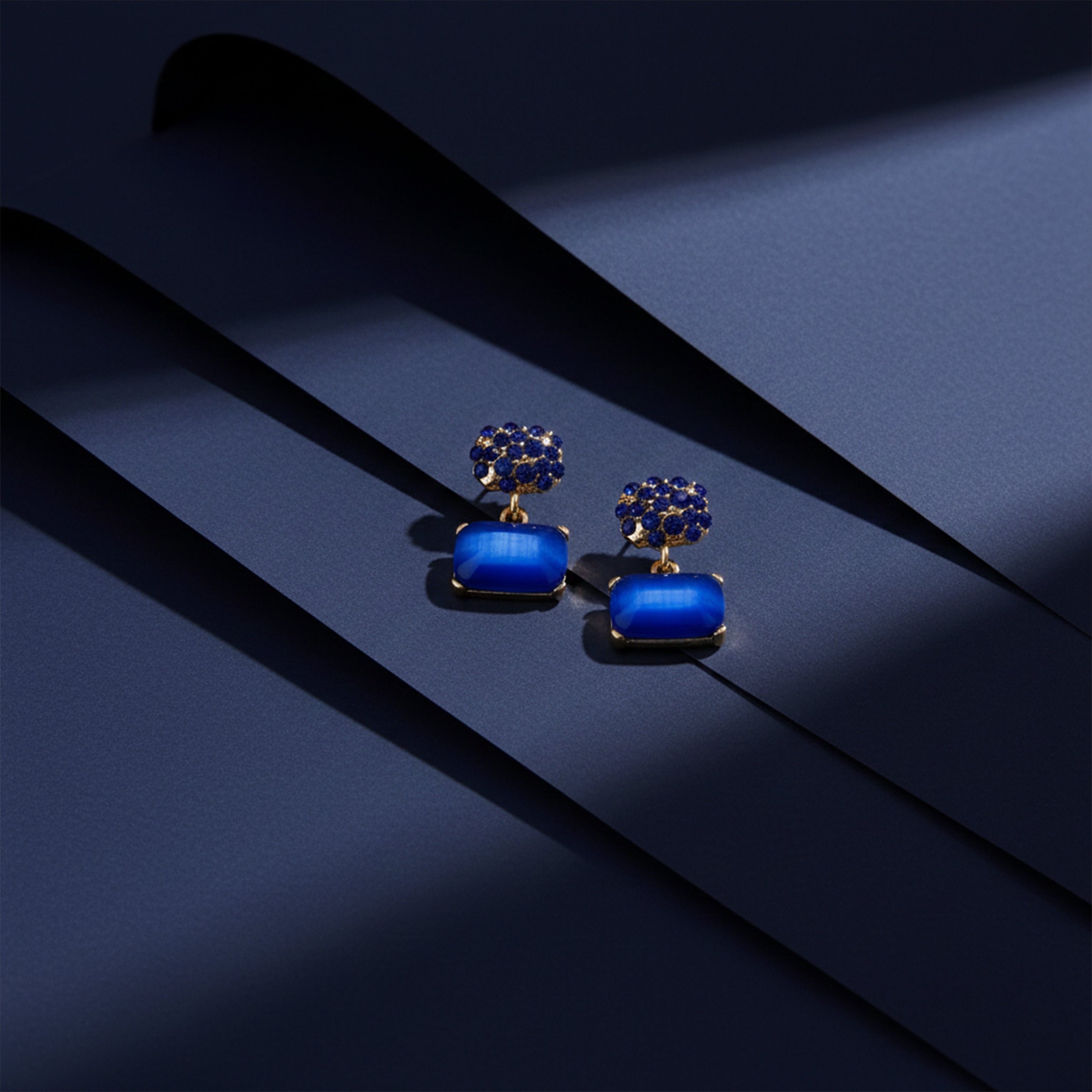 Women Stud Earrings Royal Blue Crystal Gold jewellery - Finora Jewels