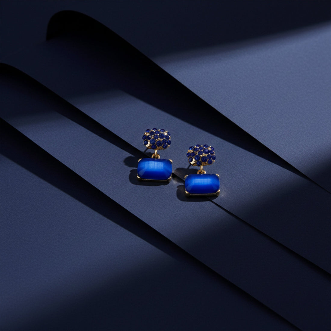 Women Stud Earrings Royal Blue Crystal Gold jewellery - Finora Jewels