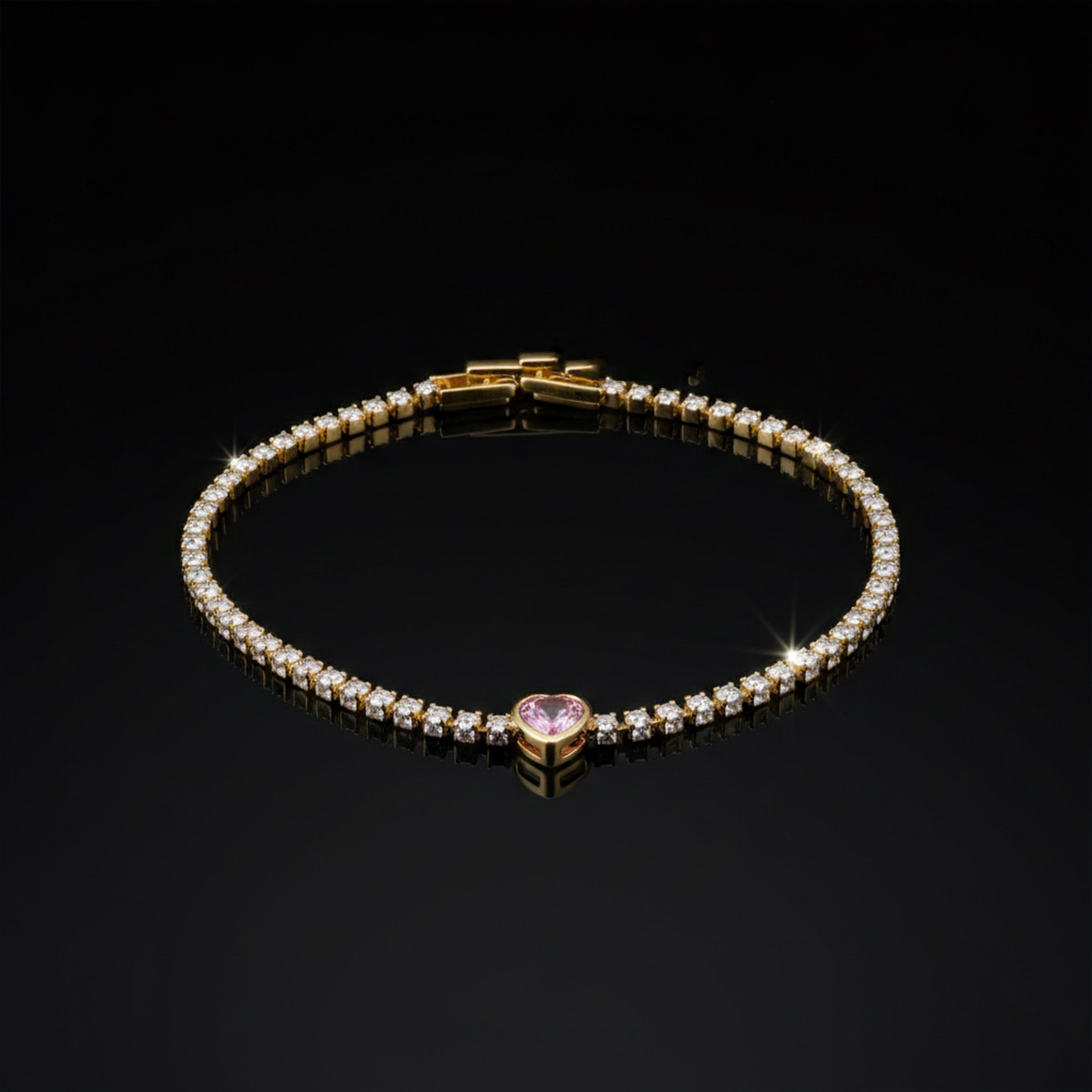 Women Bracelet Pink Heart Tennis Gold jewellery - Finora Jewels