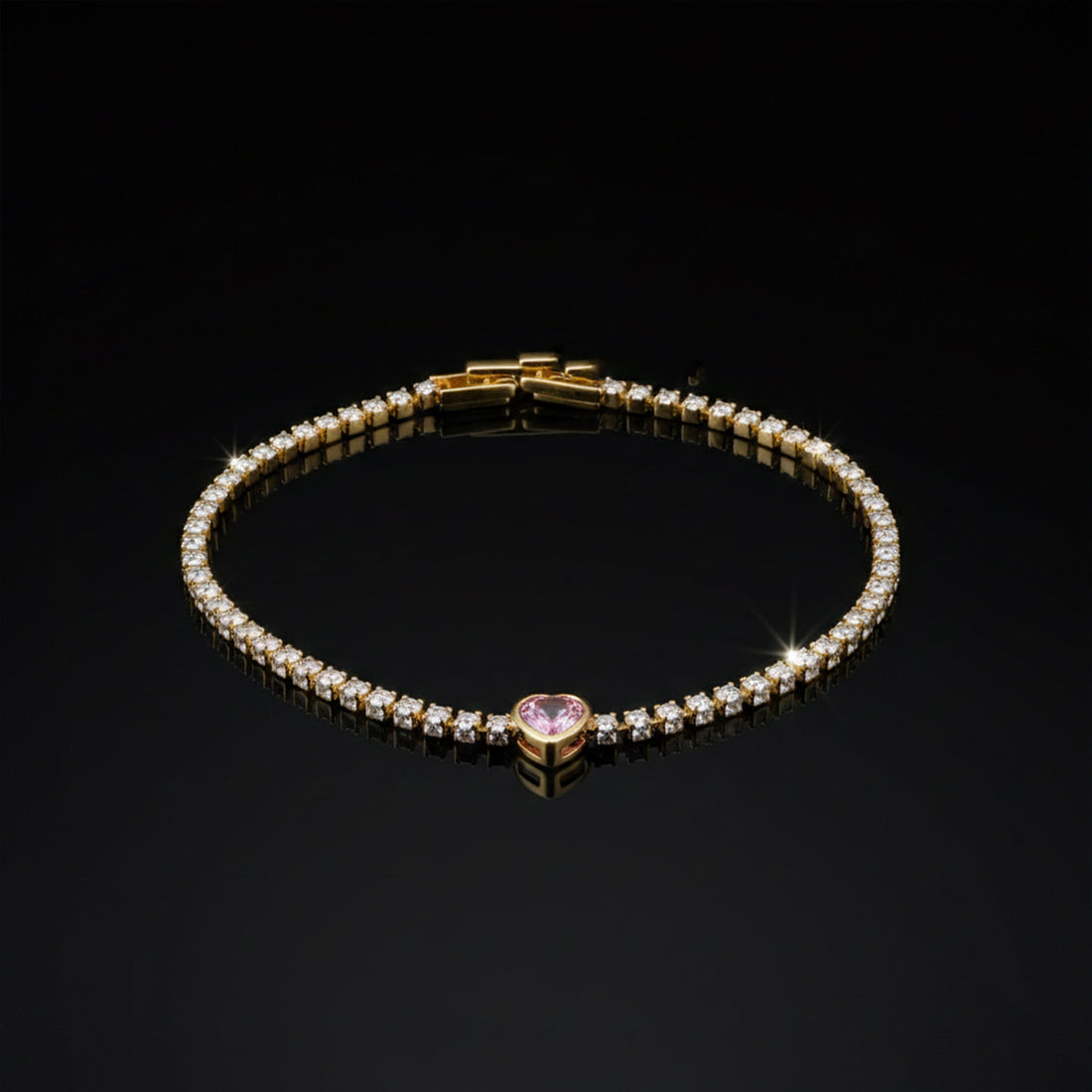 Women Bracelet Pink Heart Tennis Gold jewellery - Finora Jewels