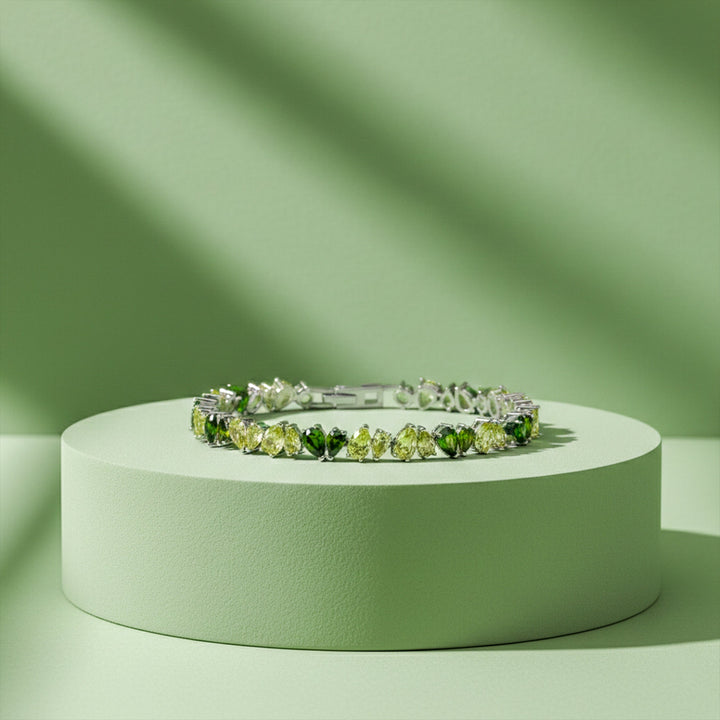 Silver Plated Green Tennis Bracelet