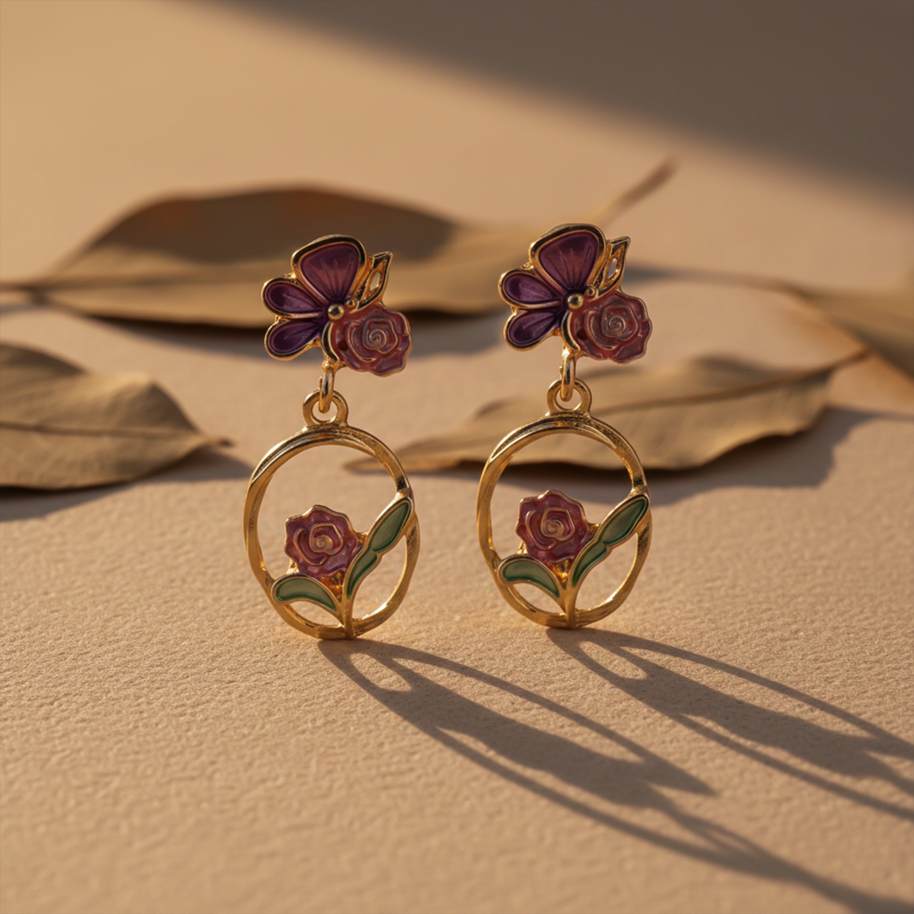 Women Stud Earrings Butterfly & Floral Drop Gold jewellery - Finora Jewels