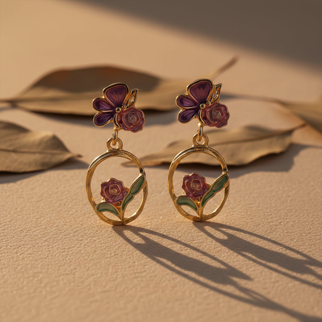 Women Stud Earrings Butterfly & Floral Drop Gold jewellery - Finora Jewels