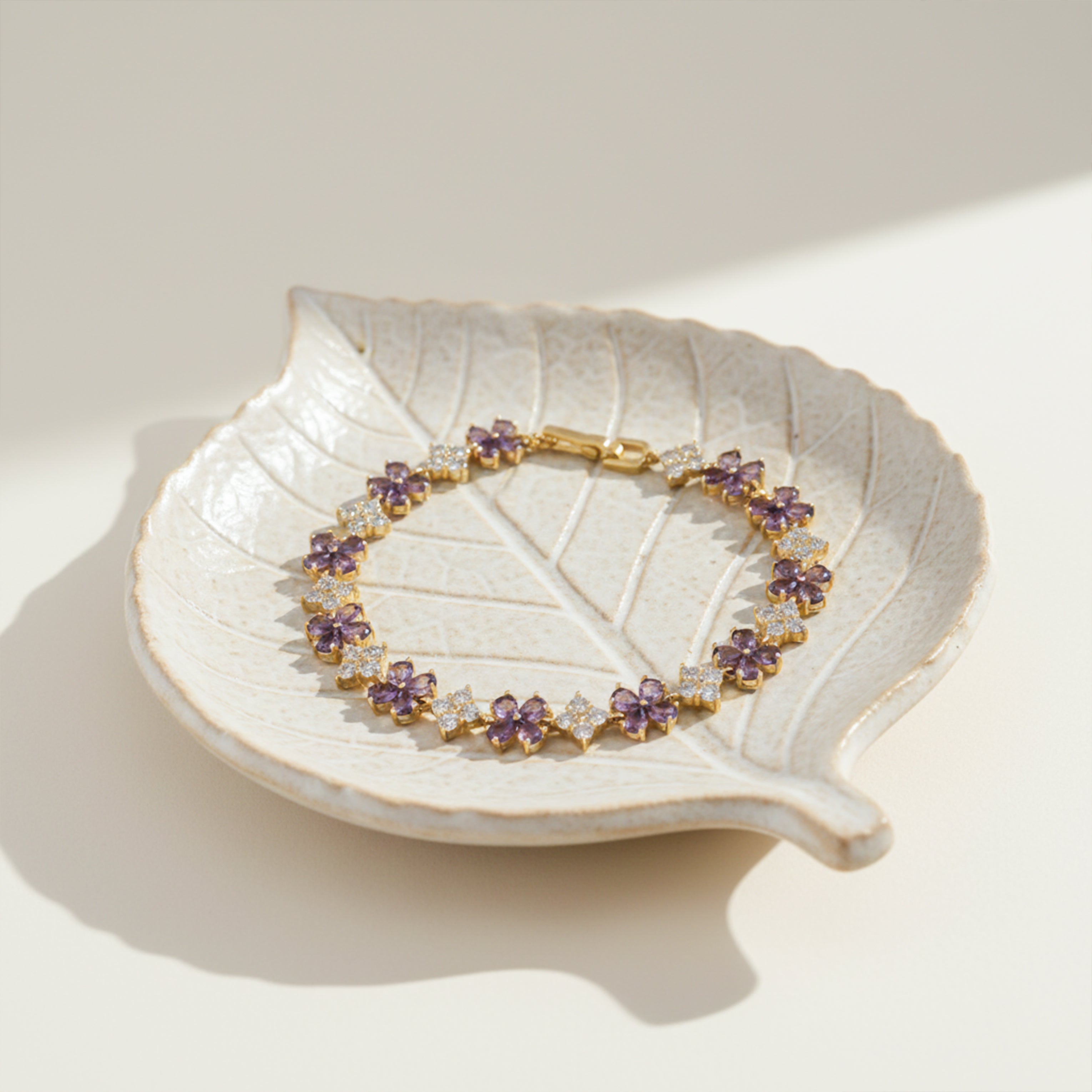 Gold Purple Floral Stone Bracelet for women - Finora Jewels