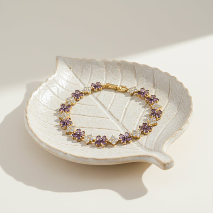 Gold Plated Purple Floral Stone Bracelet
