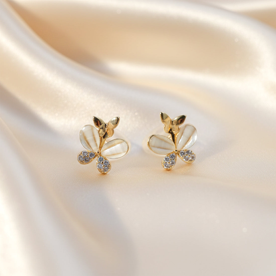 Gold-Toned Papillon Bloom Studs GWE -109