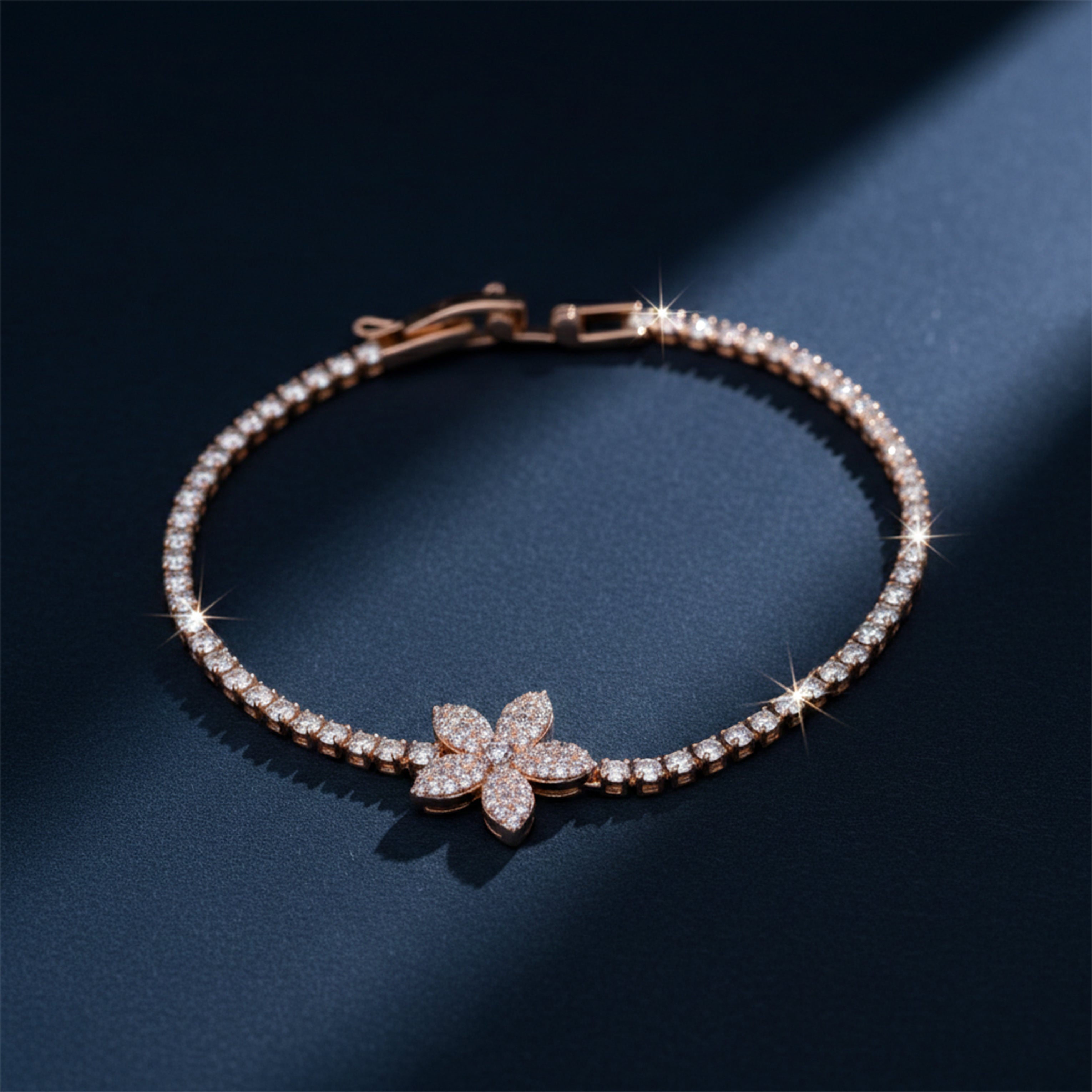 Women Bracelet Floral Tennis Rose Gold jewellery - Finora Jewels