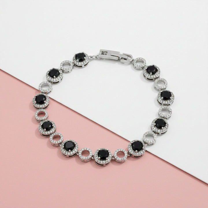 Silver Plated Black Circle Bracelet