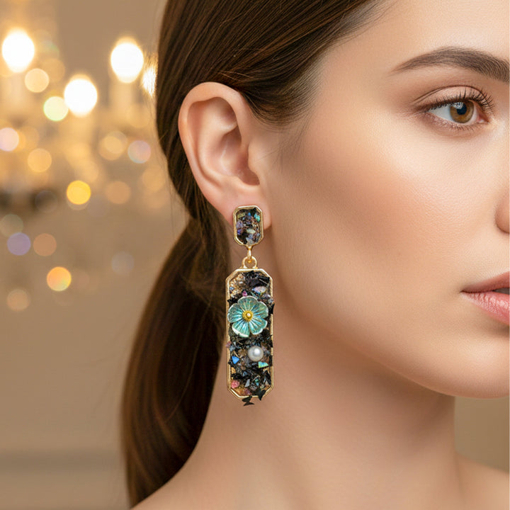 Iris Bloom Moti Dangle Ear Studs GWE -243