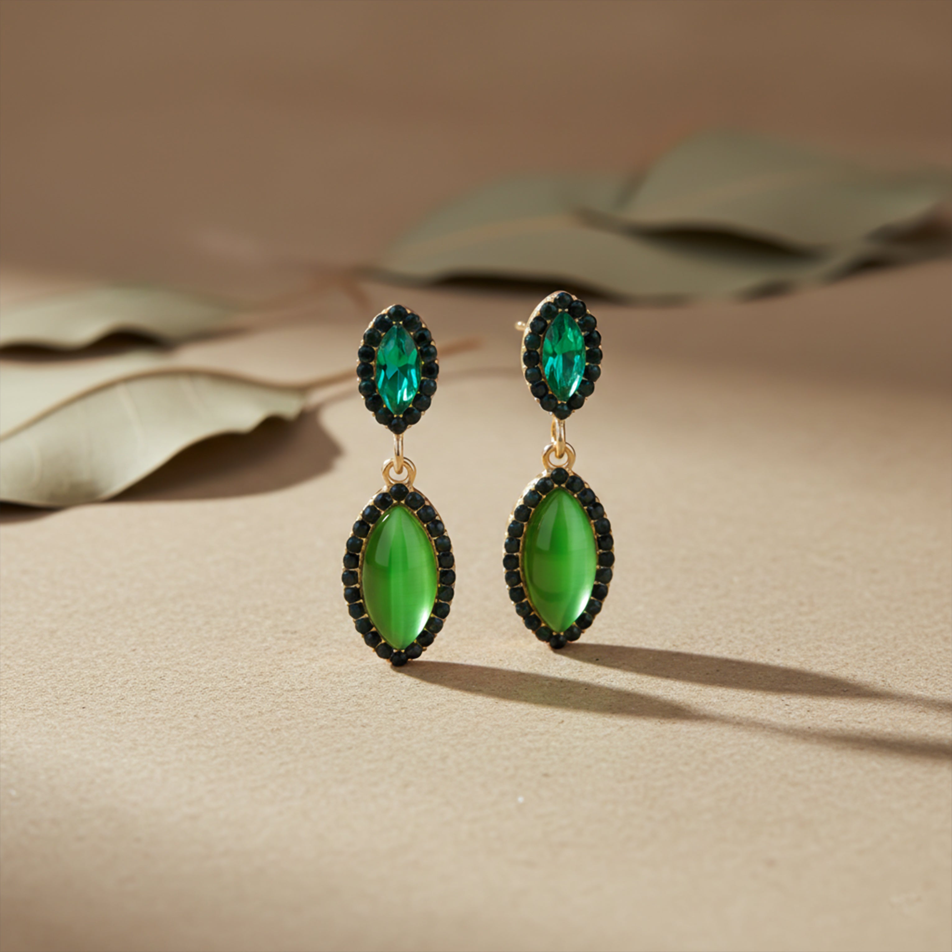 Emerald Green CrystaL Drop Earrings for women in Gold - Finora Jewels