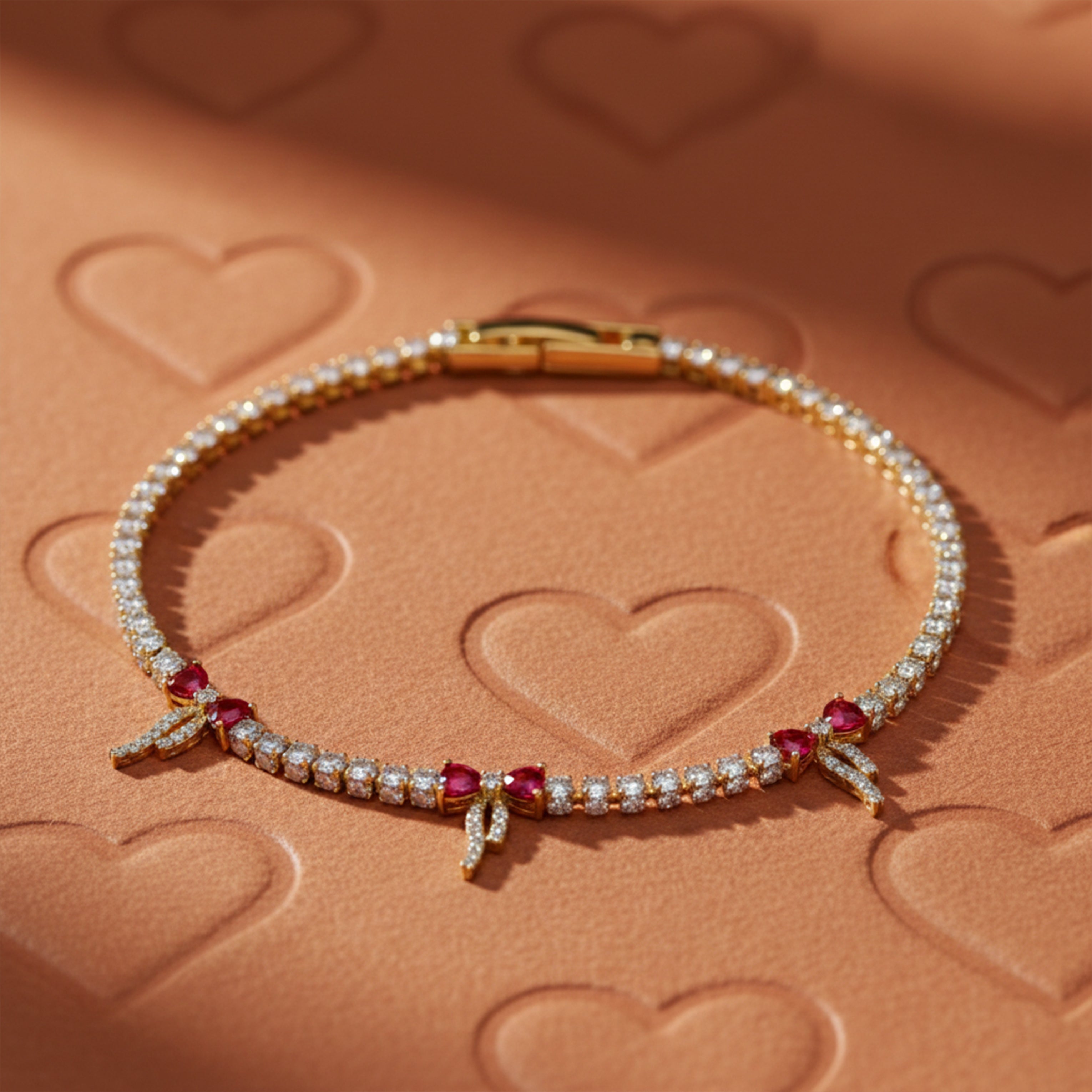 Gold Ruby Bow Tennis Bracelet for women - Finora Jewels