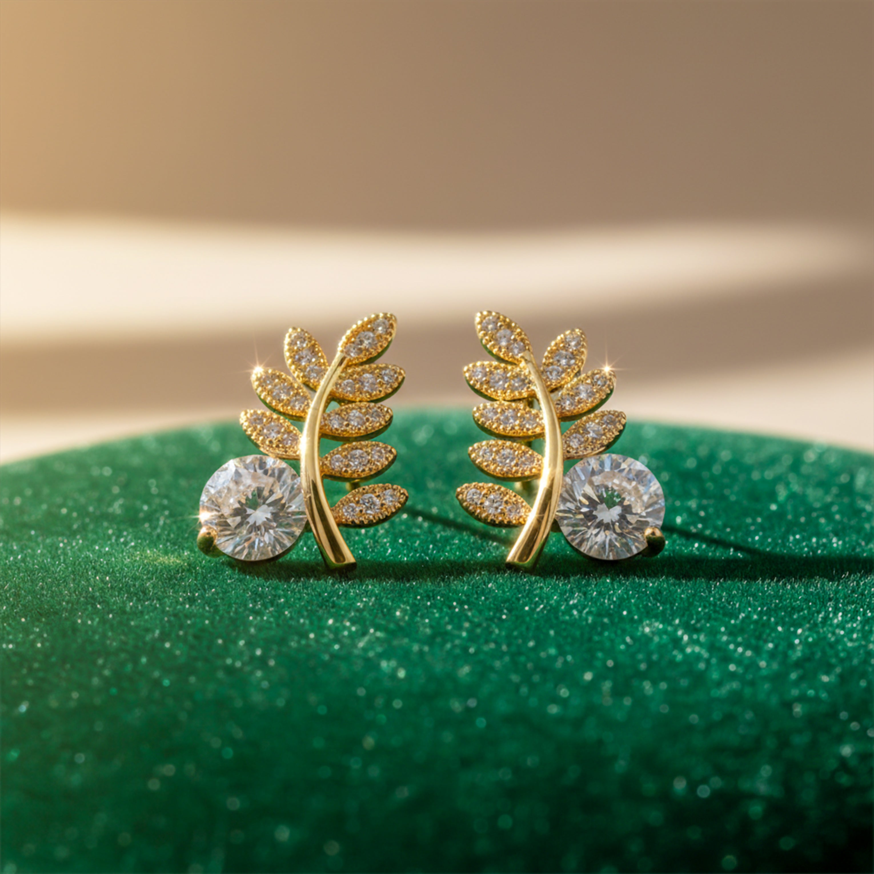 Gold-Toned Fern Sparkle Studs GWE -103