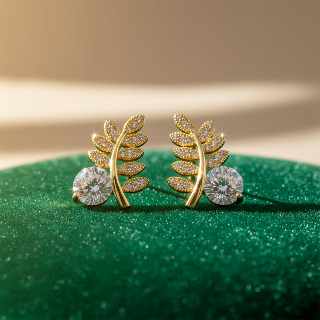 Gold-Toned Fern Sparkle Studs GWE -103