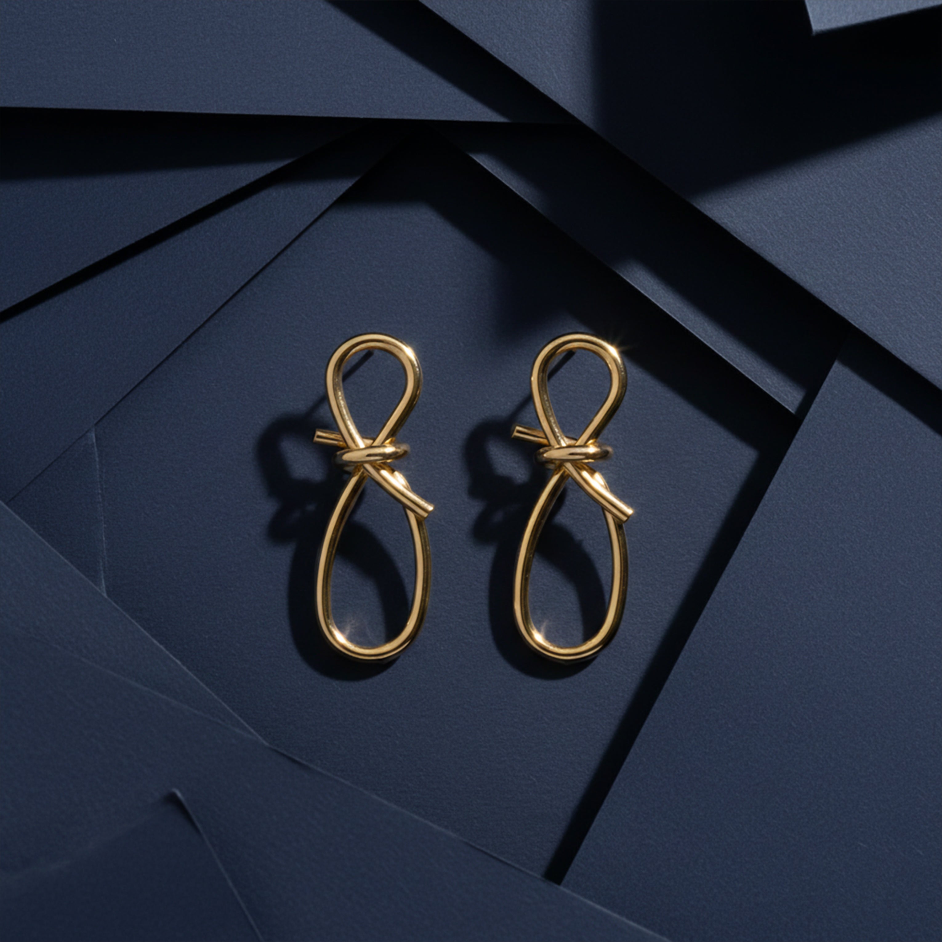 Gold Ribbon Loop Luxe Drop Drop Earrings for women - Finora Jewels