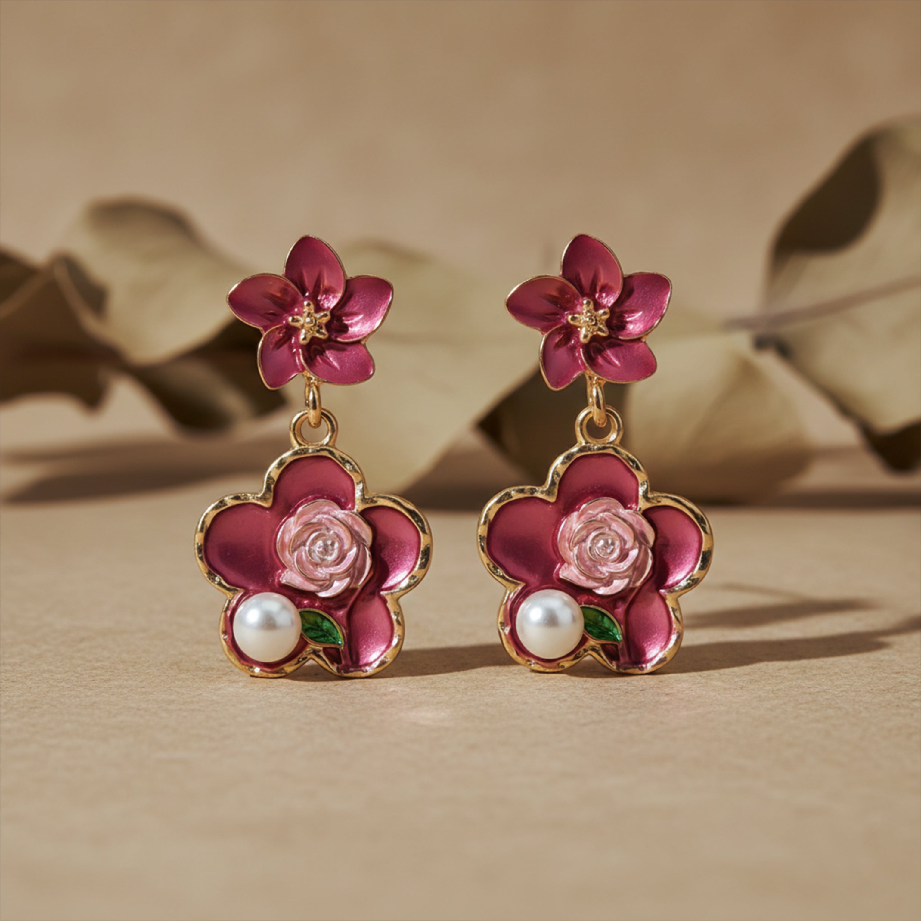 Enamel Pearl Stud Earrings for women in Gold - Finora Jewels