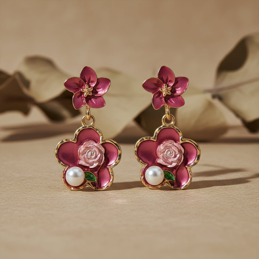 Enamel Pearl Stud Earrings for women in Gold - Finora Jewels