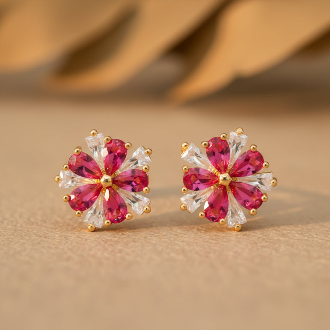 Crystal Flower Stud Stud Earrings for women in Gold - Finora Jewels