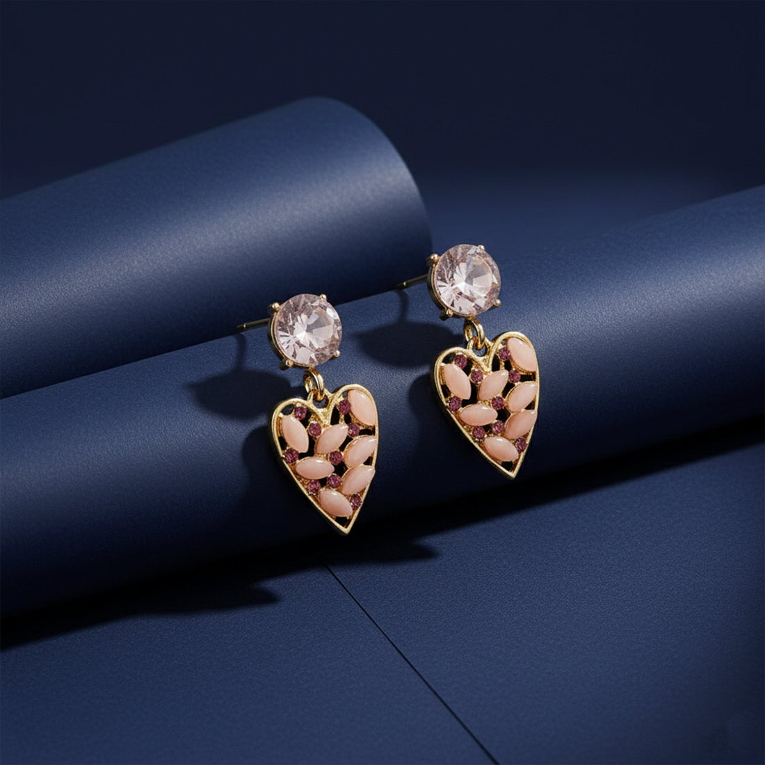 Gold Blush Heart Stud Earrings for women - Finora Jewels