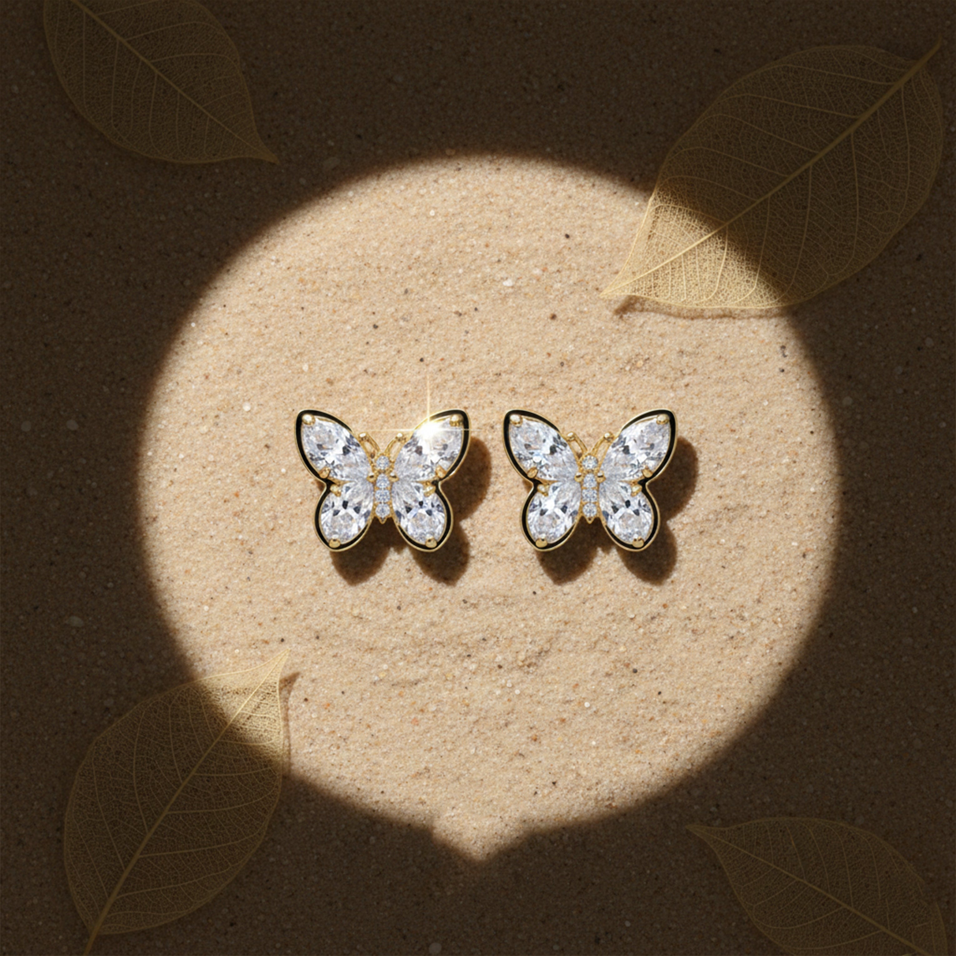 Graceful Papillon Cubic Zirconia Post Ear Studs GWE -130